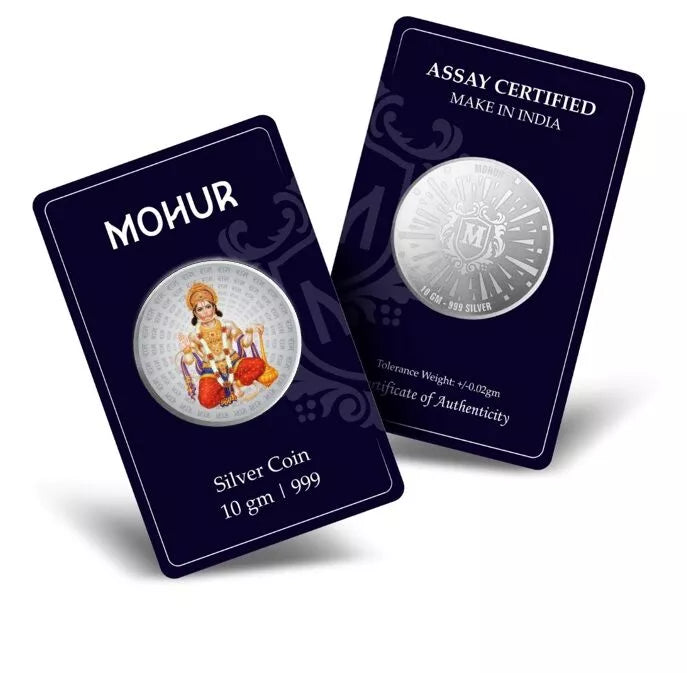 999 Pure Silver Hanuman Ji 10 Grams Coin (Design 23) - Authentic Hindu God Collectible for Puja, Meditation & Home Decor