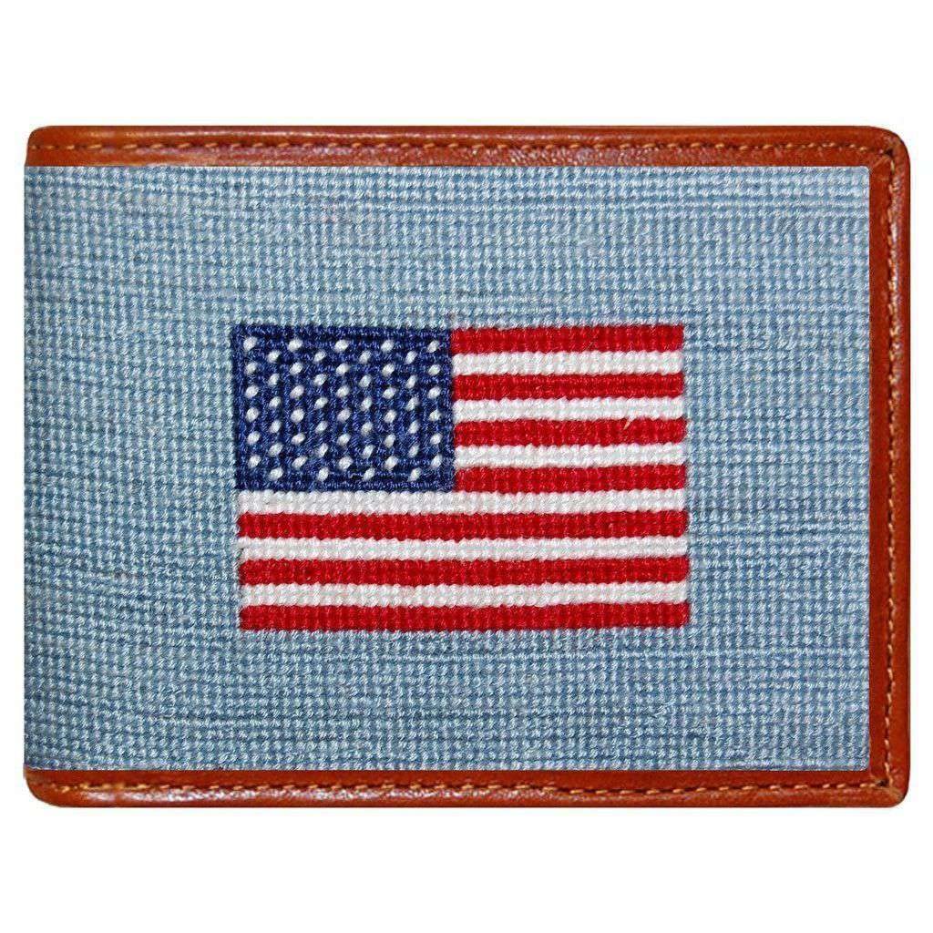 Smathers & Branson Antique Blue American Flag Needlepoint Wallet - Premium Leather Bifold for Men, Patriotic Gift for Dad, Perfect for Everyday Carry & Special Occasions