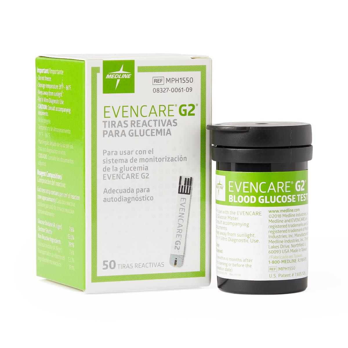 EVENCARE G2 Blood Glucose Test Strips - 50 Count Box | Accurate Glucose Monitoring for Diabetes Management | Perfect for Home Testing & Travel