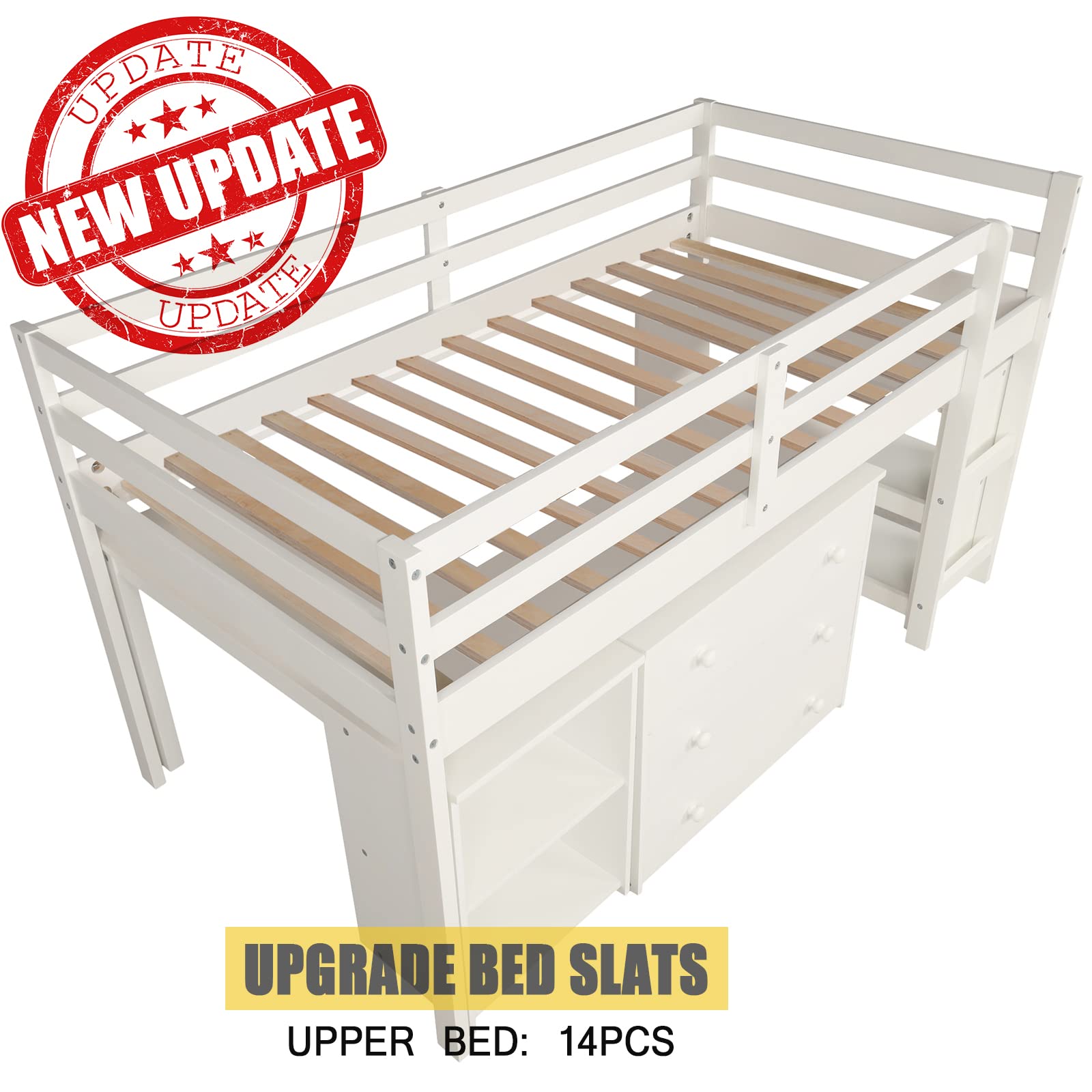 Harper & Bright Designs White Twin Loft Bed with Desk & Storage - Space-Saving Kids & Teen Bedroom Furniture for Small Rooms, Dorms, and Apartments