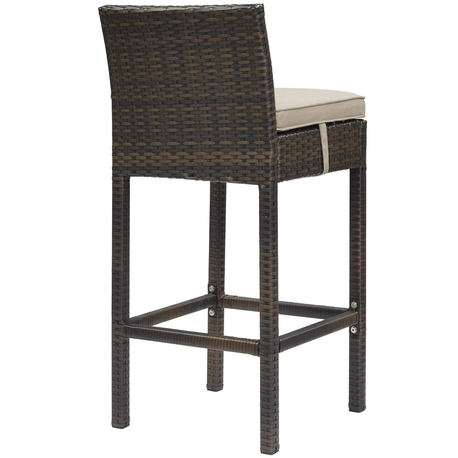 Modway EEI-3603-BRN-BEI Outdoor Patio Bar Stools Set of 2 - Brown Beige Wicker Rattan Bar Height Stools for Backyard, Garden, Poolside & Deck - Weather-Resistant & Durable