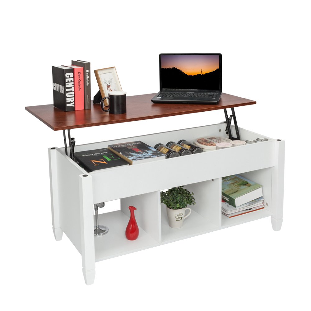 Modern Lift Top Coffee Table with Hidden Storage Compartment & Shelf - White Lift Tabletop for Living Room, Sofa, Home Office & Small Spaces - Convertible Storage Furniture for Books, Remote Controls & Decor