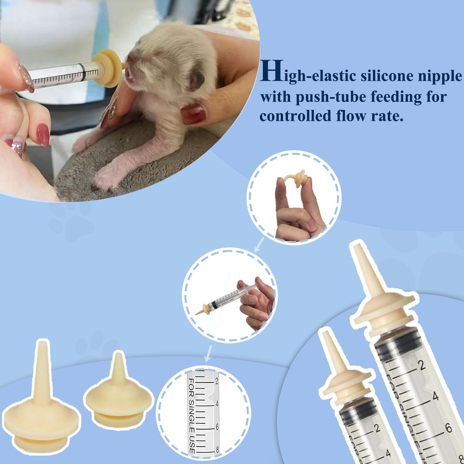 Premium Kitten Bottle Feeding Kit - Complete Set with Kitten Bottle, Liquid Syringe, Cat Pill Shooter, Pill Grinder & Reusable Silicone Nipple - Essential for Hand-Feeding Newborn Kittens, Sick Cats & Small Pets - Perfect for Rescue, Weaning & Medication Administration