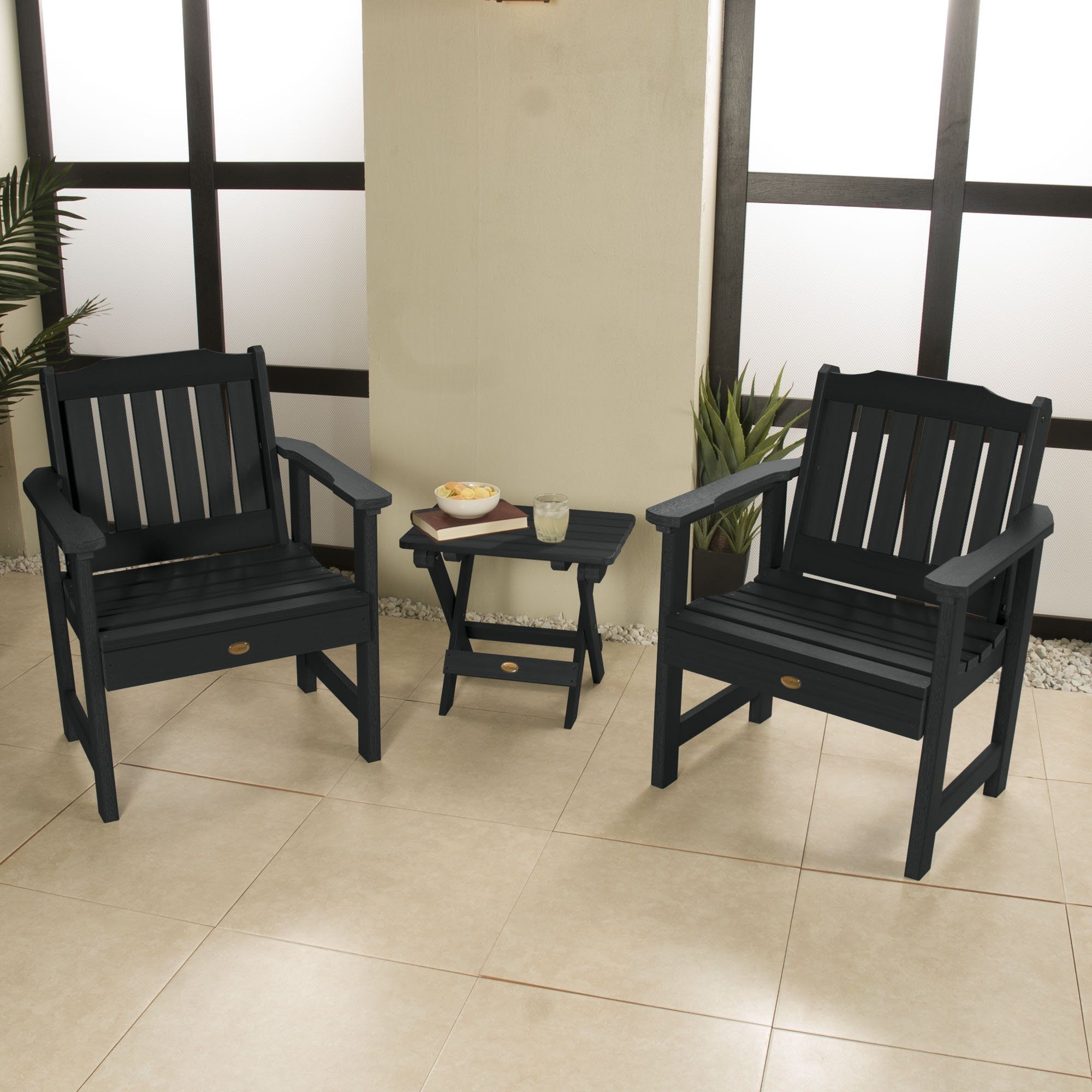2 Pack Lehigh Folding Garden Chairs with Side Table - Outdoor Patio Furniture Set for Backyard, Poolside & Camping Use