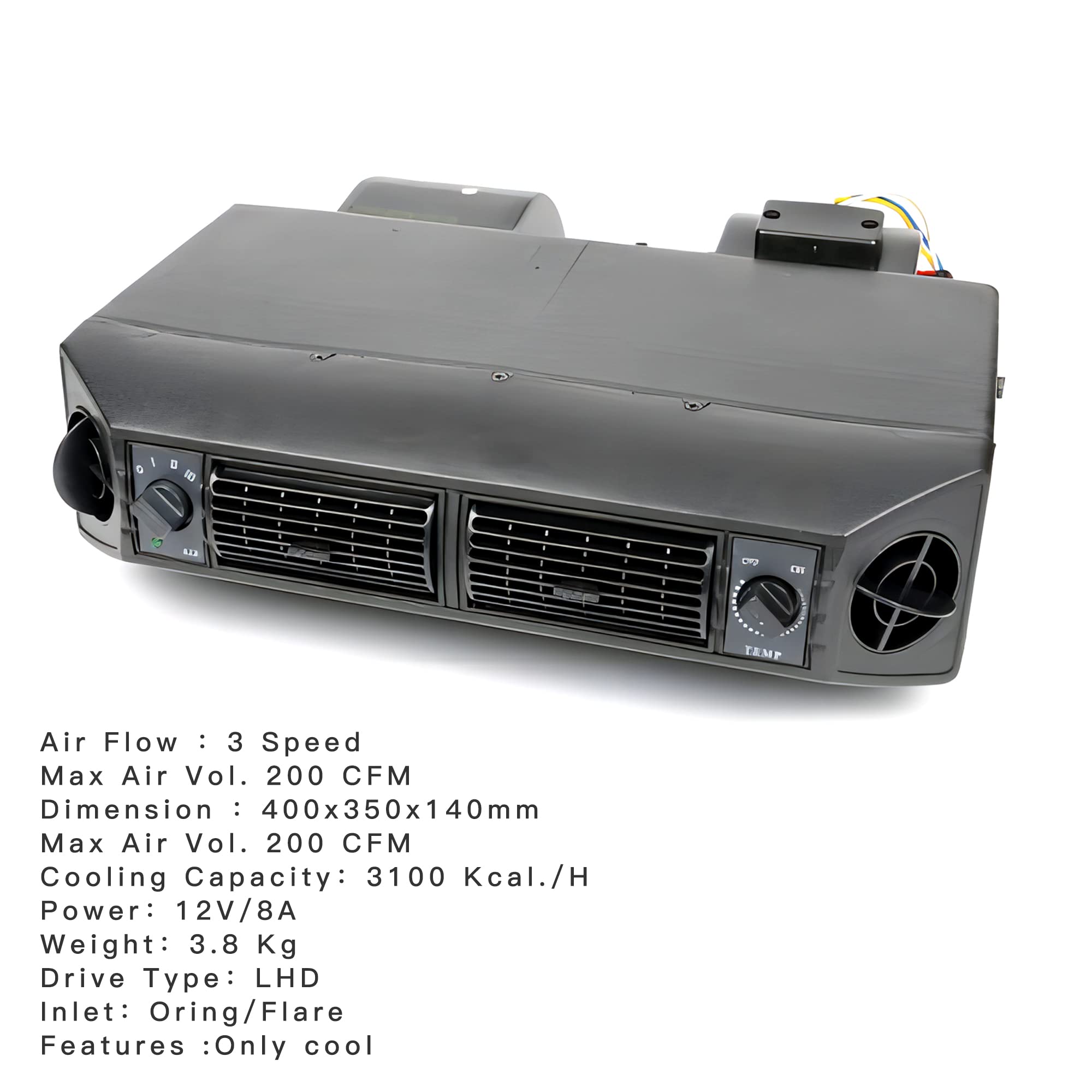 Universal 12V Retrofit Car A/C Under Dash Air Conditioner Kit - 3 Speed Cooling Evaporator with Air Compressor & Condenser Fans for RV, Truck & Vehicle - Perfect for Summer Road Trips & Hot Climate Driving