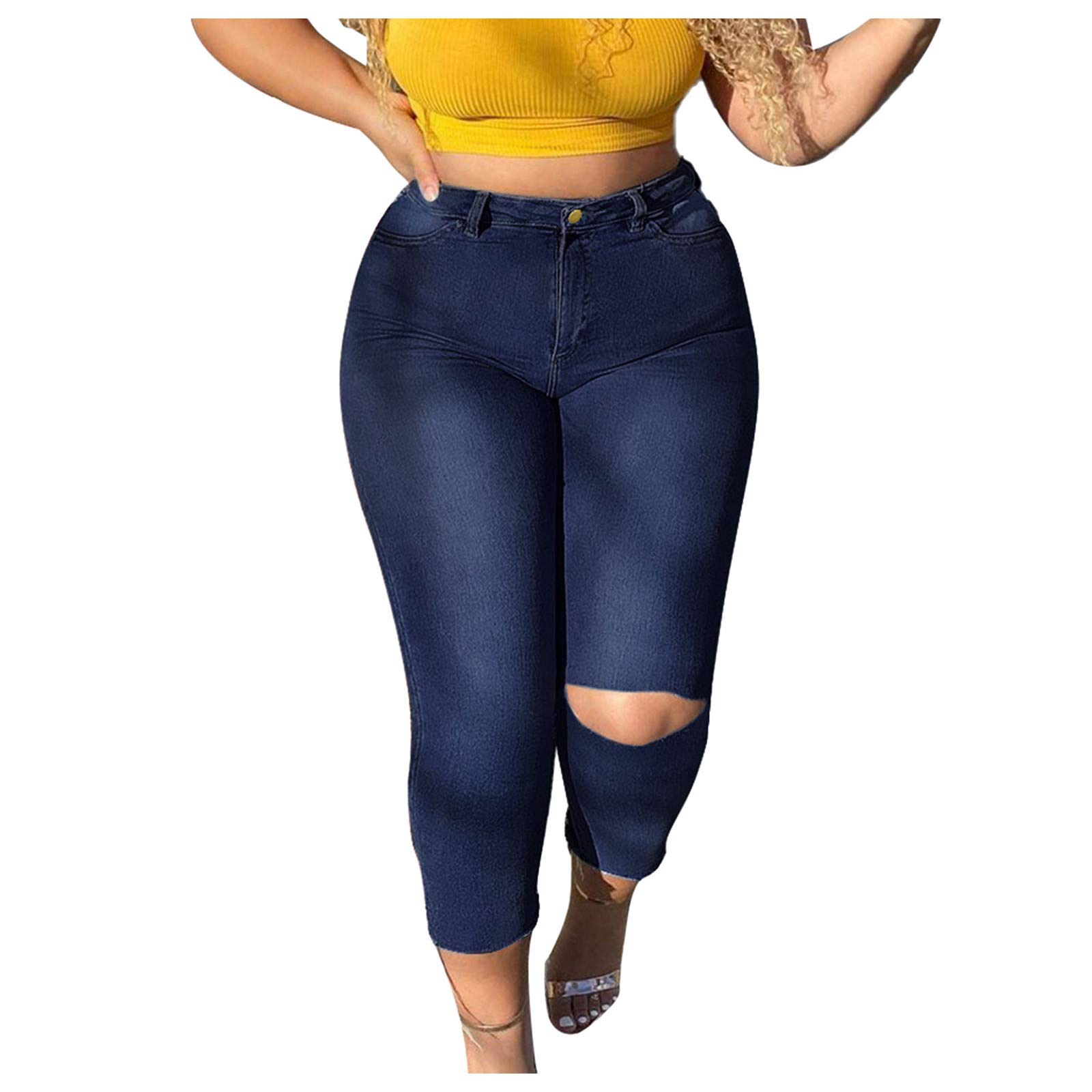 Distressed Skinny Jeans for Women - High Rise Cropped Denim Pants with Stretch & Destroyed Details | Perfect for Casual Outfits, Streetwear & Night Out Looks