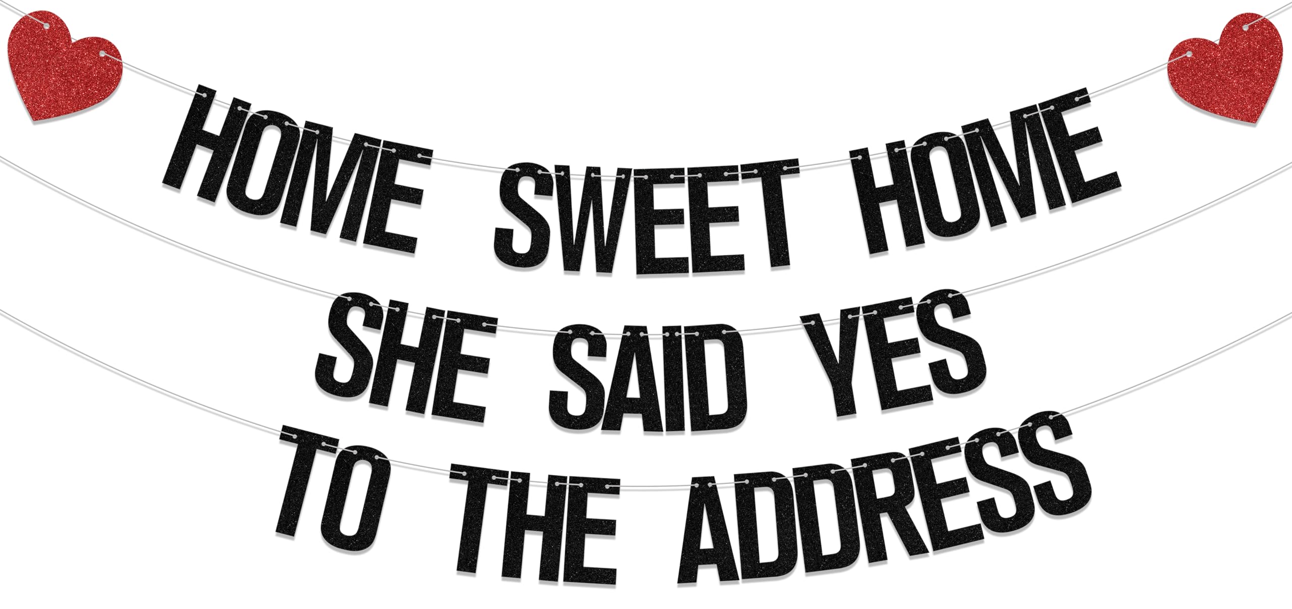 Black 'She Said Yes To The Address' Banner - Housewarming Party Decorations & Welcome Home Sign for Family Celebrations | Perfect for New Home Reveals, Bridal Showers & Warm House Parties