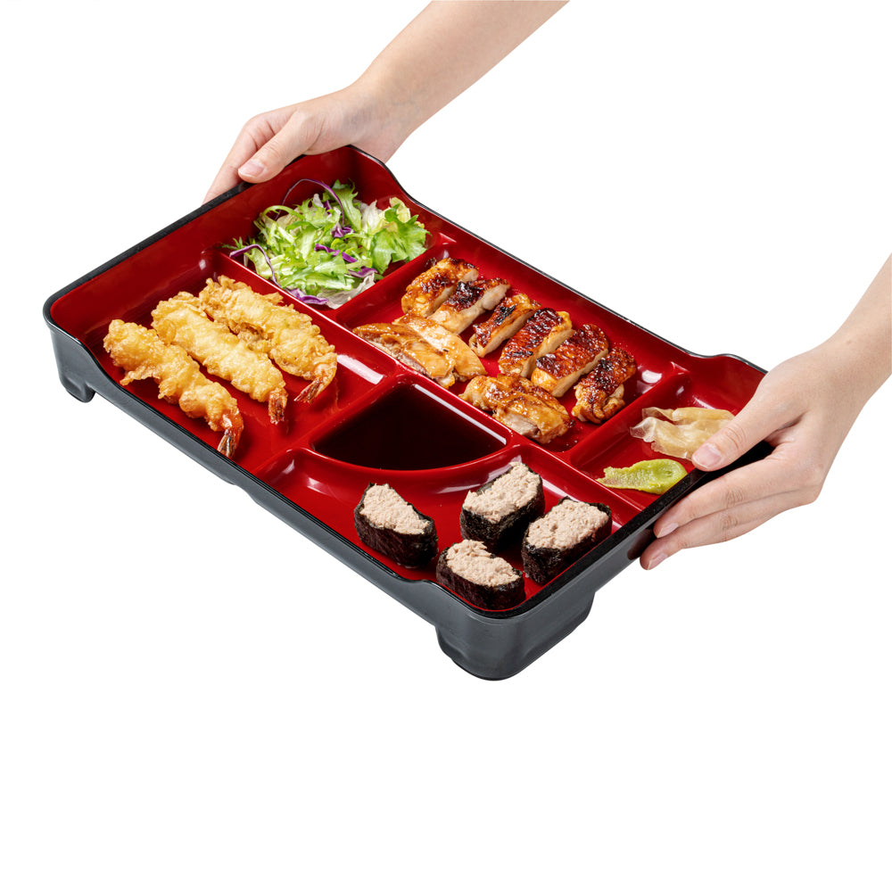 Premium Black & Red Japanese Bento Box - 5 Compartment Lunch Container (14