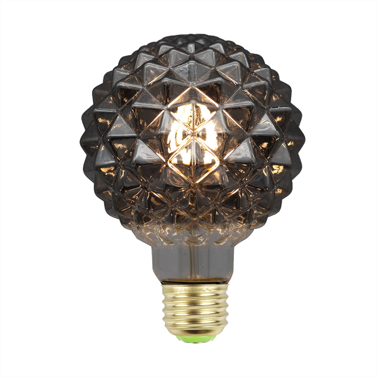 G95 LED Smoky Gray Glass Light Bulb E27 Base - Vintage Edison Pineapple Decorative Filament Bulb 2700K Warm White for Bedroom, Living Room, Restaurant & Cafe Ambient Lighting