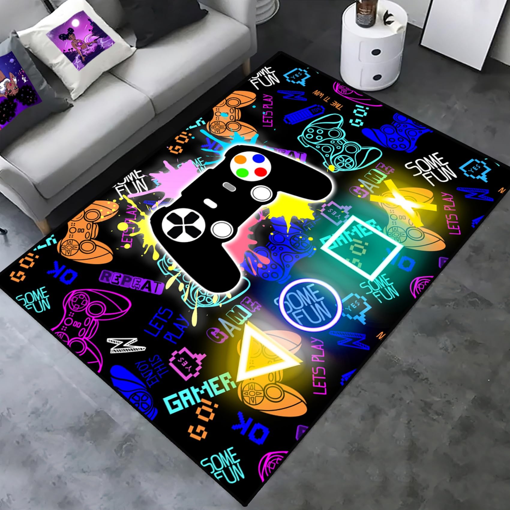 Cool Gaming Area Rugs for Boys & Teens - Video Game Controller Printed Large Carpet for Bedroom & Game Room Decor - Perfect for Teen Boys' Bedroom, Kids Play Area & Gaming Setup