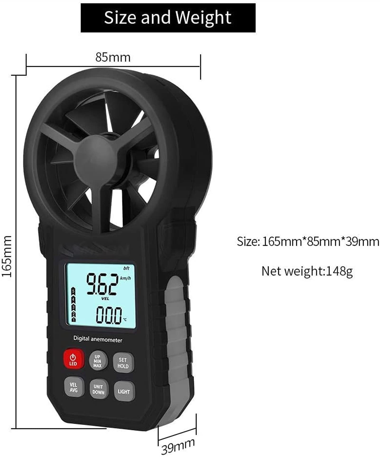 Portable Handheld Wind Speed & Chill Temperature Meter - Digital CFM Wind Gauge with LCD Backlight for Weather Monitoring | Perfect for Outdoor Activities, Sailing, Surfing, Fishing, and Scientific Data Collection
