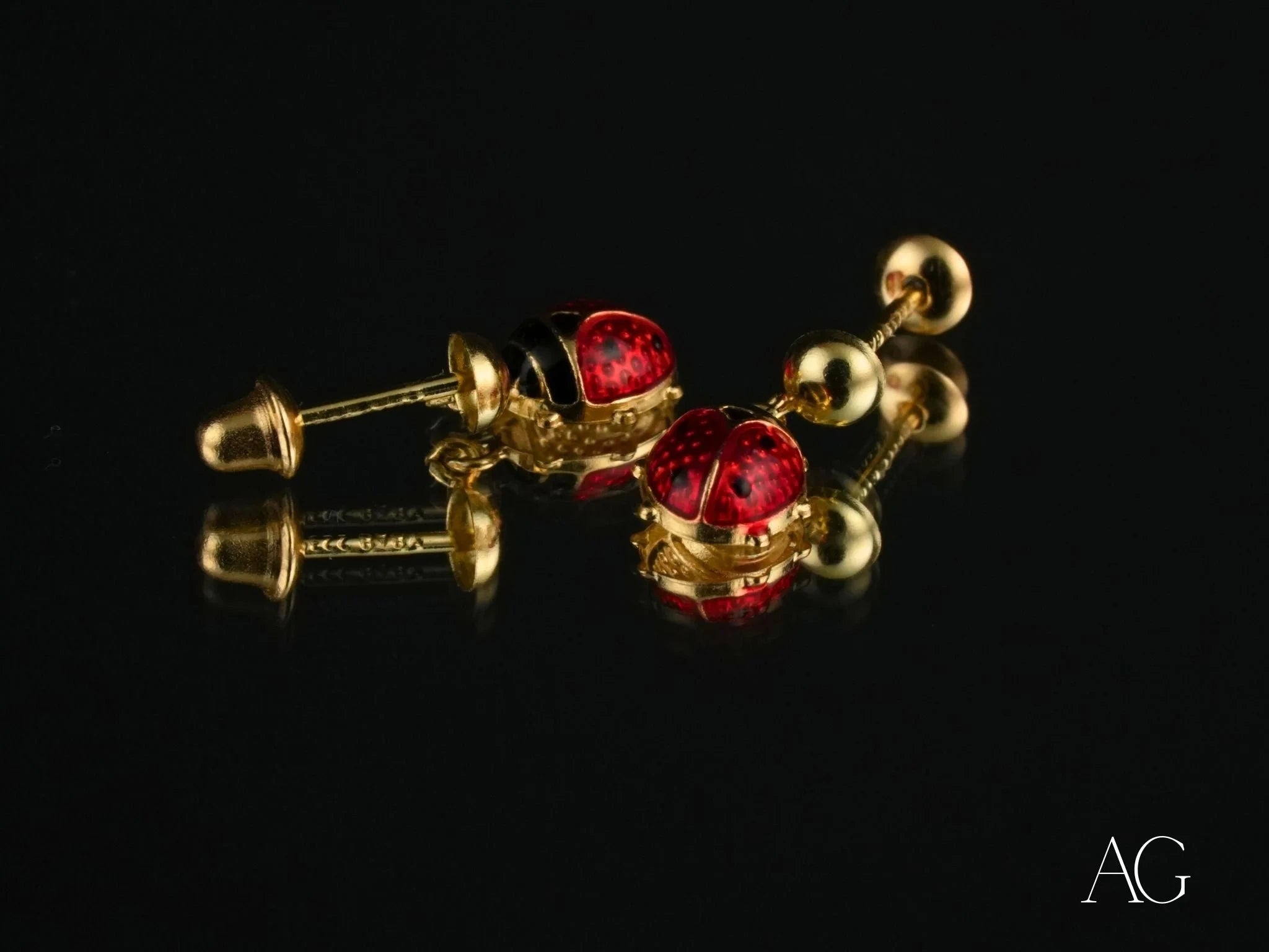 18K Gold Ladybug Earrings for Women - Lucky Charm Stud Earrings for Everyday Wear, Gift for Her, Birthday, Anniversary, or Special Occasion