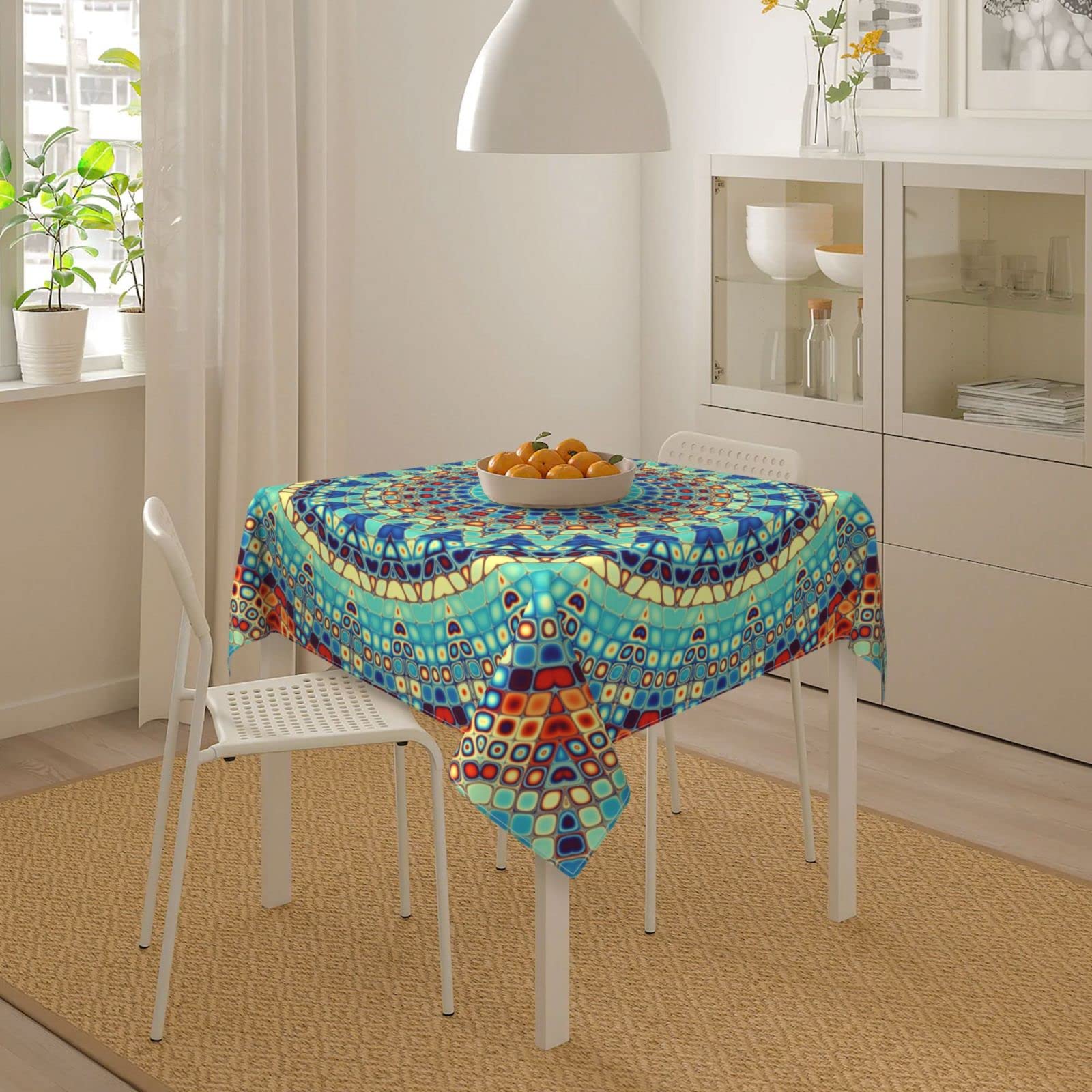 Kawani Mandala Square Tablecloth 54x54 Inch Waterproof Vinyl Bohemian Table Cover for Parties, Weddings, Picnics & Home Decor - Perfect for Spring Celebrations, Holiday Gatherings and Outdoor Dining