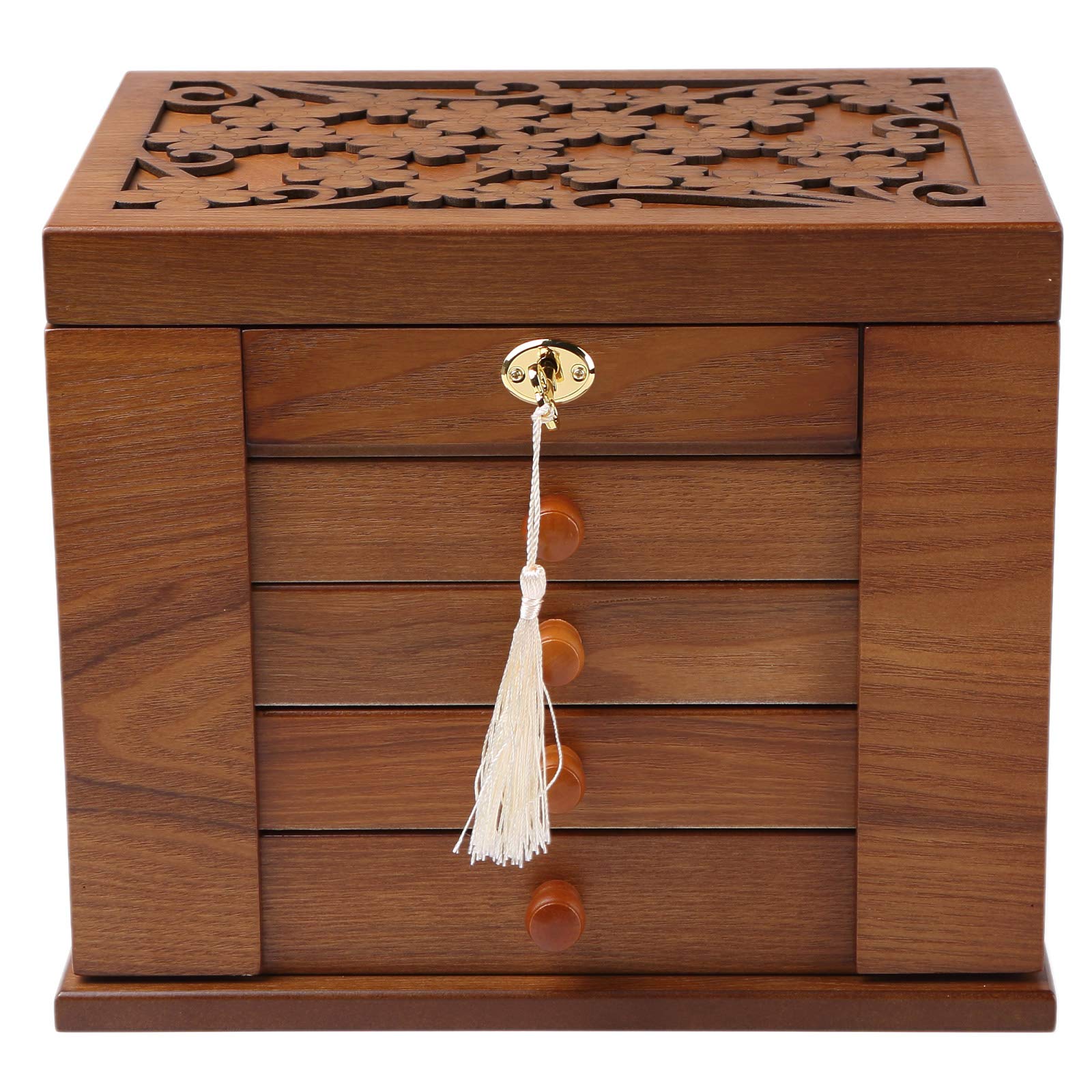 Changsuo Solid Wood Jewelry Box with Lock & Key - Premium Cherry Wood Organizer for Necklaces, Rings, Watches | Secure Storage Case for Women's Jewelry Collection | Perfect for Bedroom Vanity, Travel & Gift Giving