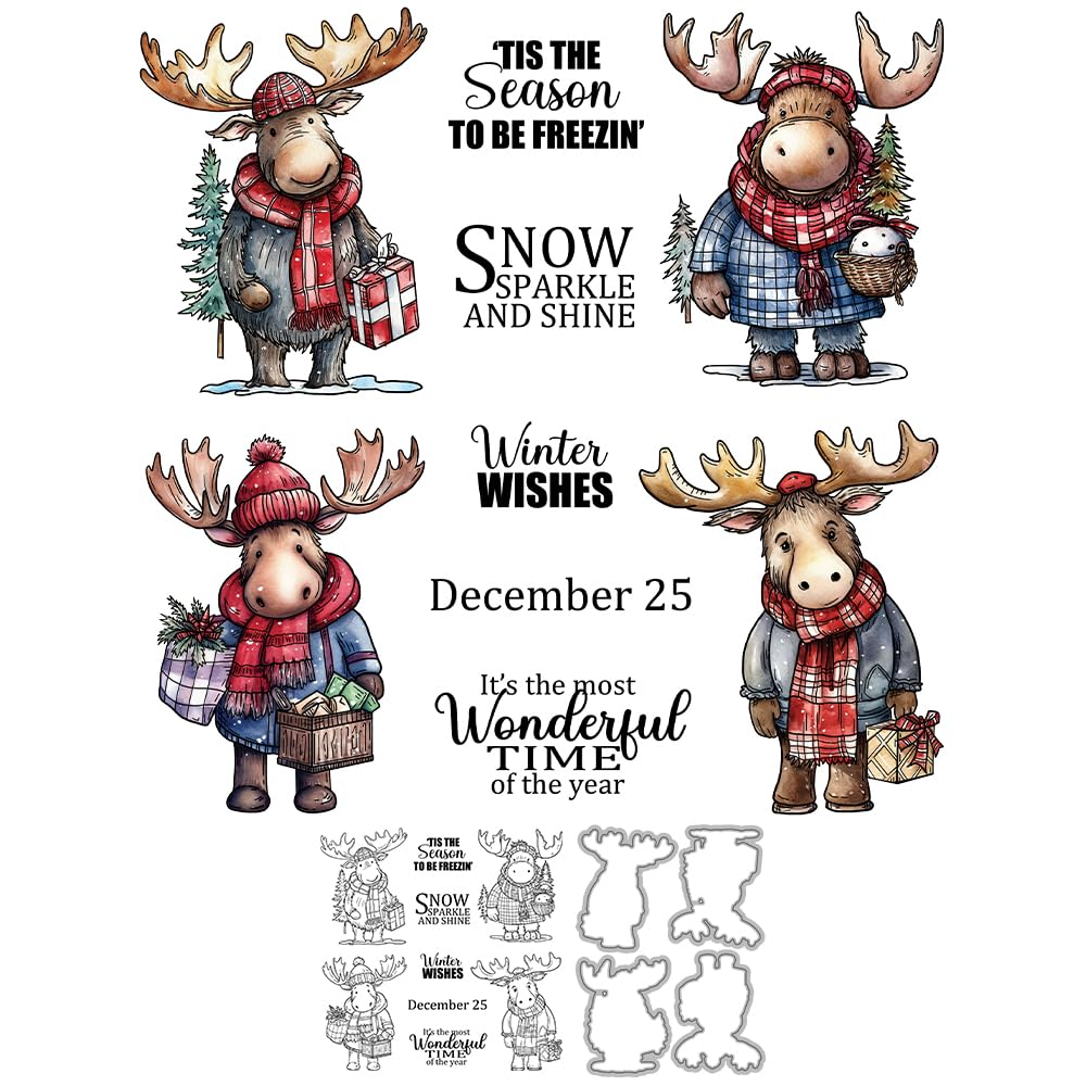 Christmas Reindeer Clear Stamps & Metal Cutting Dies Set - DIY Scrapbooking Supplies for Holiday Cards, Xmas Crafts, and Festive Decorations - Perfect for Gift Wrapping, Envelope Embellishments, and Seasonal DIY Projects