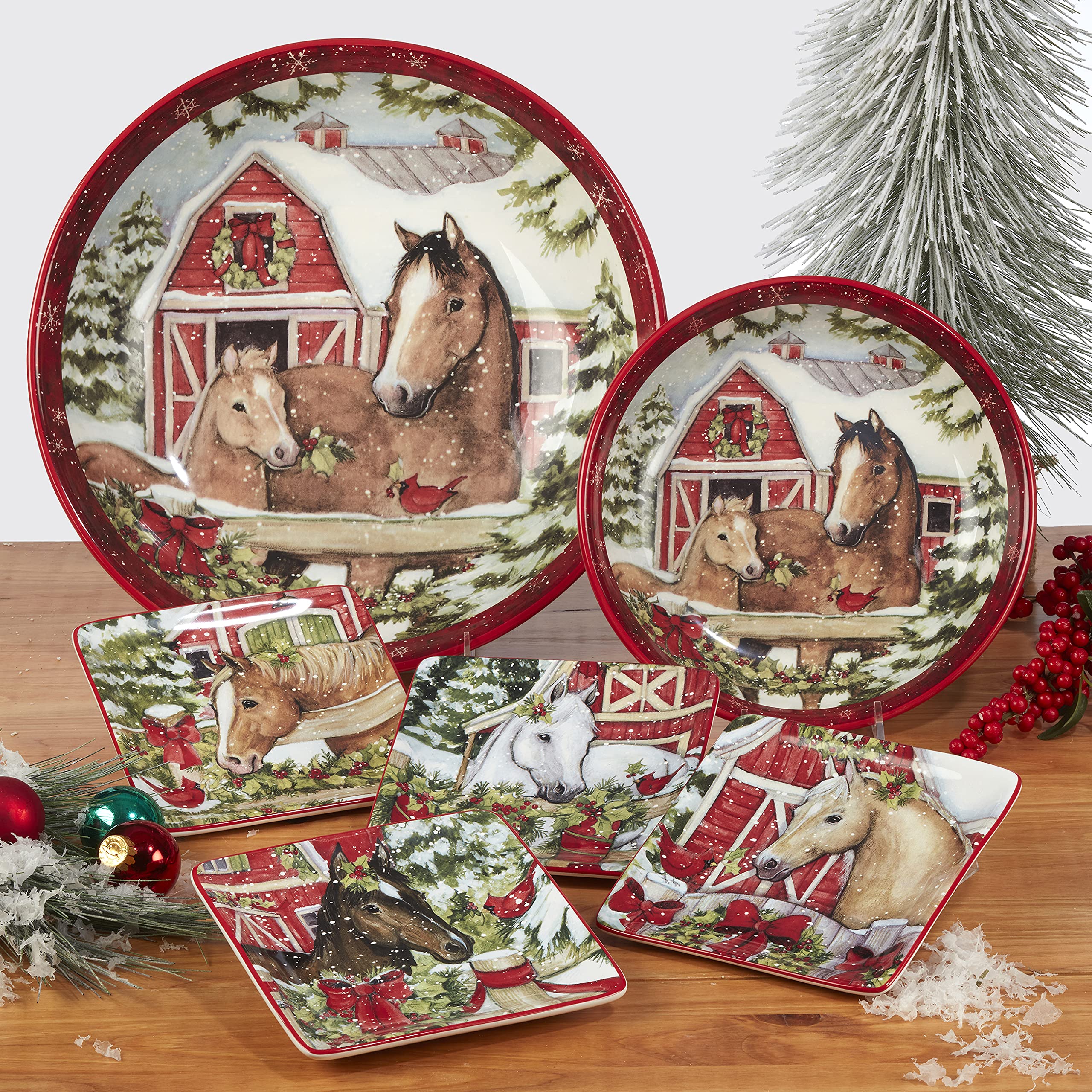 Certified International Homestead Christmas 6-Inch Canape Plates, Set of 4 - Colorful Small Appetizer Dishes for Holiday Parties, Luncheons & Snack Serving - Perfect for Christmas Entertaining, Dinnerware & Dessert Presentation