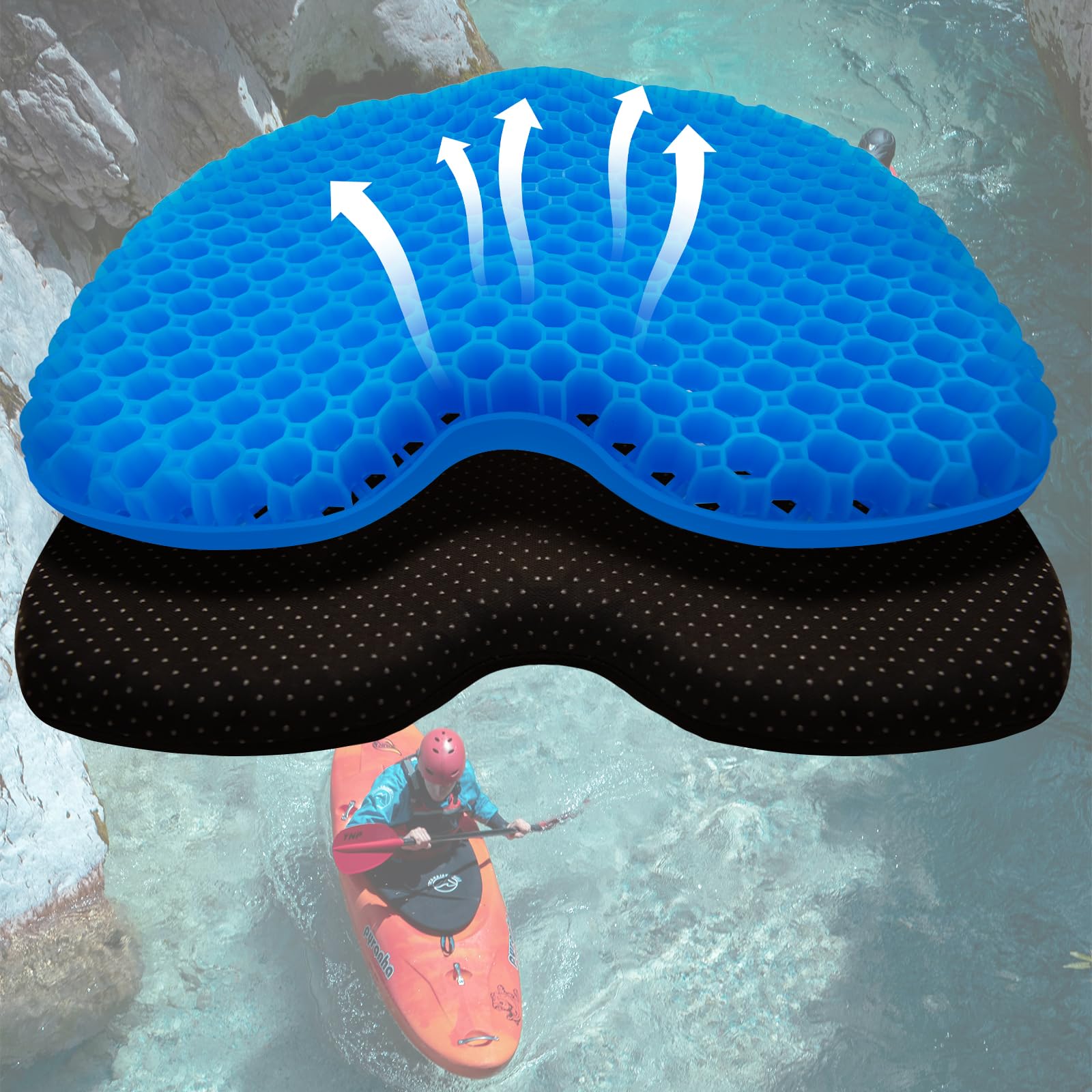 Premium Thickened Anti-Slip Waterproof Kayak Seat Cushion - Comfortable Gel Padding for Kayaking, Canoeing & Rowing - Portable Non-Slip Boat Seat Pad for Fishing, Inflatable Kayaks & Stadium Seating - Ideal for Outdoor Water Sports & Relaxation