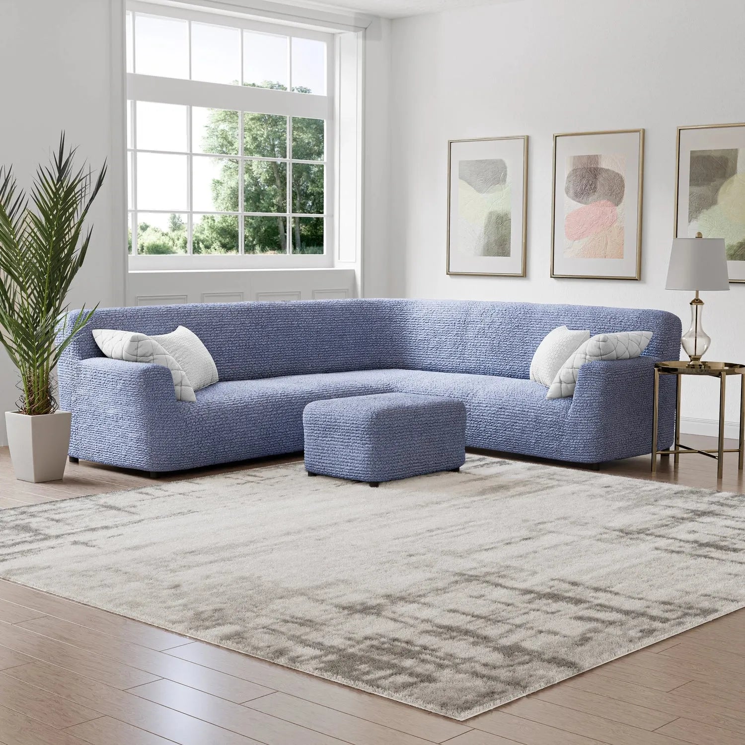 Corner Sofa Slipcover - Microfiber Stretchable Furniture Protector - Perfect for Living Room, Family Room & Home Decor