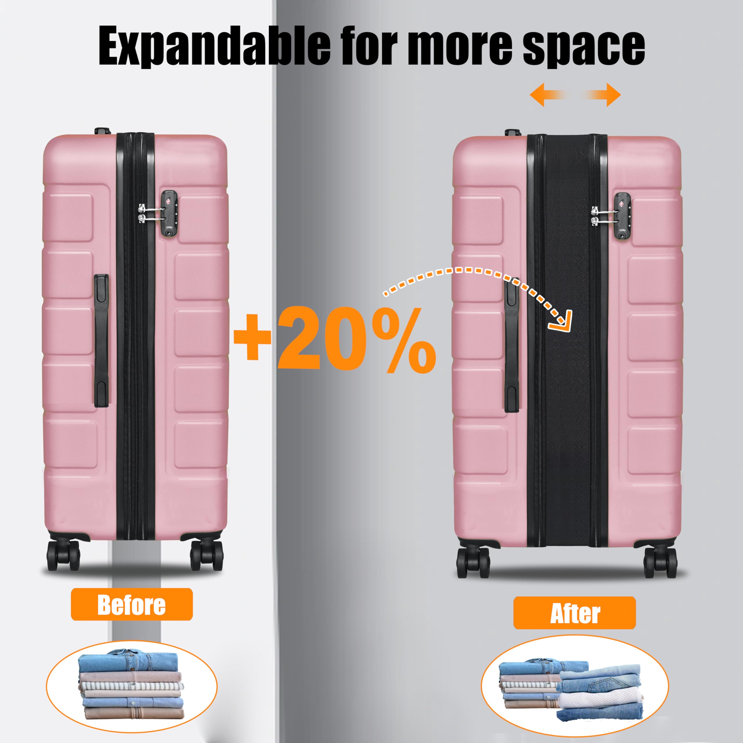 3-Piece Expandable Hardside Luggage Set with Spinner Wheels & TSA Lock - Lightweight Carry-On Suitcases for Travel & Business (20in/24in/28in, Pink) - Perfect for Family Vacations, Business Trips & International Travel