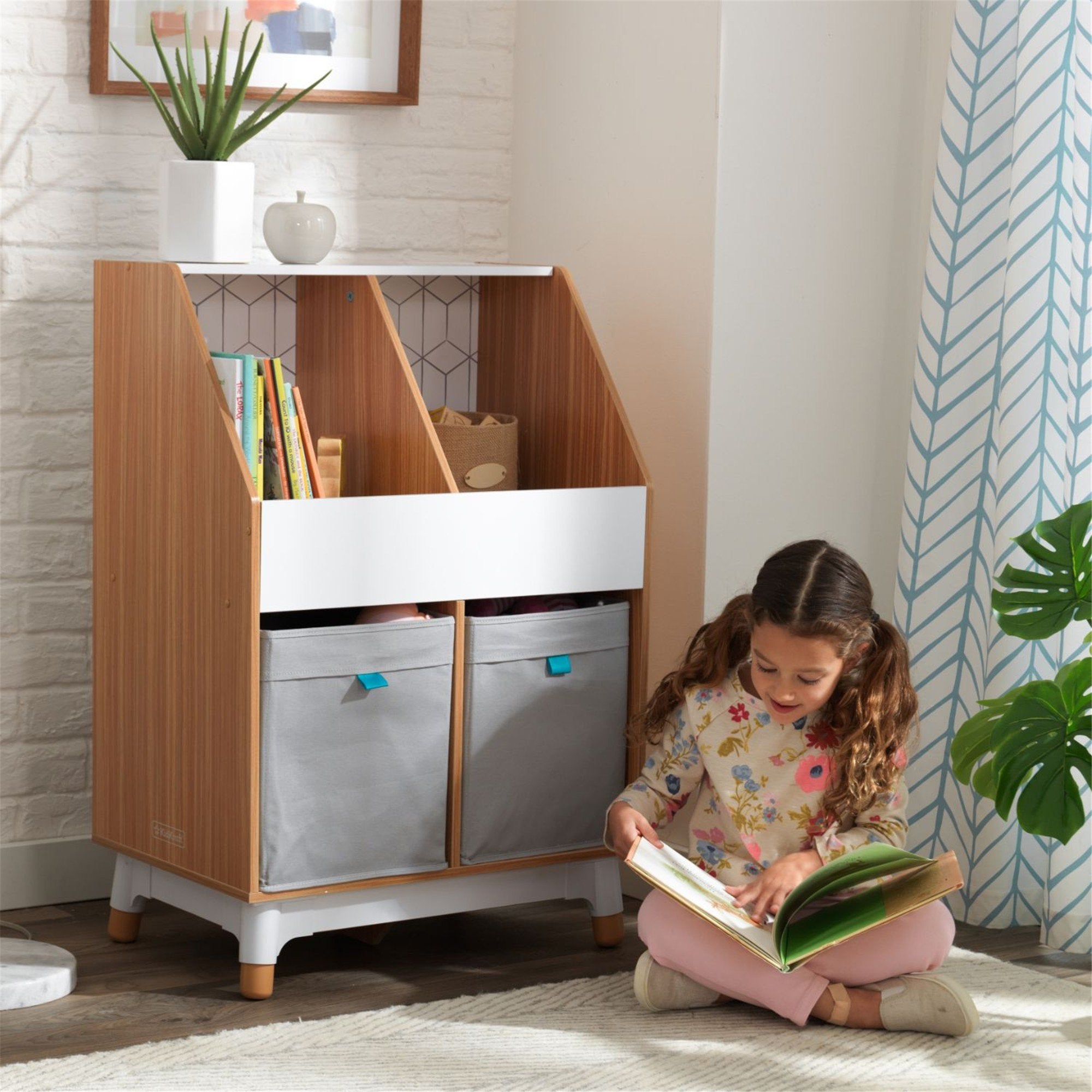 KidKraft Mid Century Modern Kids Storage Bin Organizer - Stylish Toy Storage Solution for Playroom, Bedroom & Nursery Organization