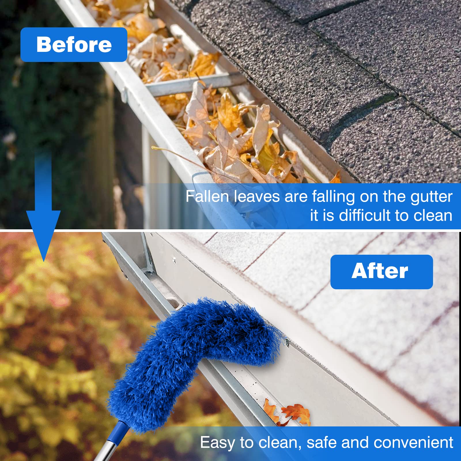 **8.2ft Telescopic Gutter Cleaning Tool with Extendable Pole - Easy Leaf & Debris Removal for Roof & Ground - Blue (Perfect for Home Maintenance & Roof Cleaning)**