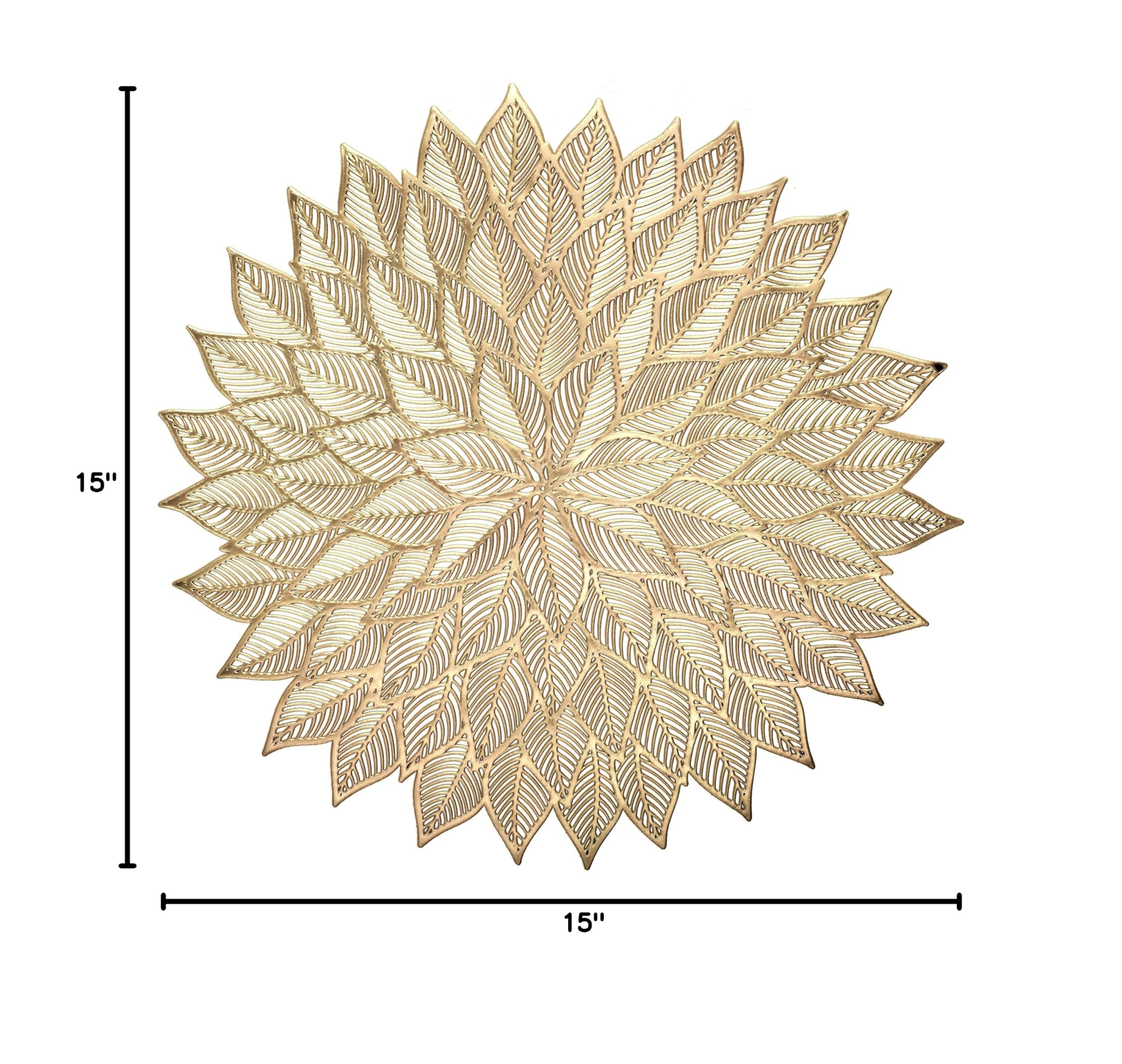 120-Piece Metallic Gold Vinyl Placemats Set - Elegant Pressed Table Mats for Weddings, Parties & Special Occasions - Dhalia Pattern Matt Gold Centerpiece Decor