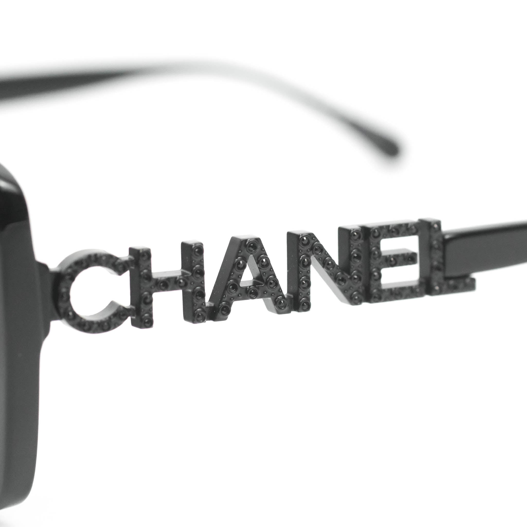 Chanel Acetate Strass Square Polarized Sunglasses for Women - Black Luxury Designer Shades for Driving, Beach & Fashion Outfits