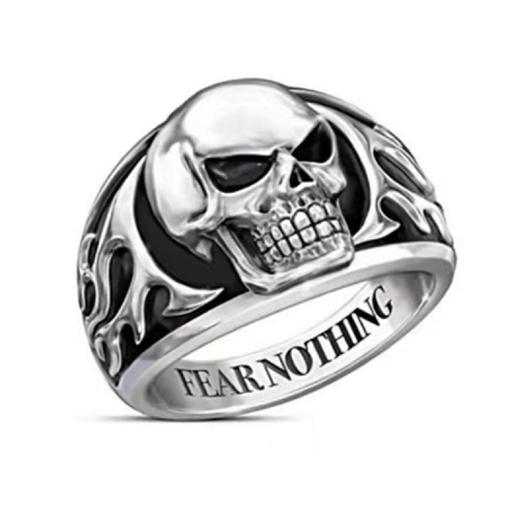 Gothic Skull Ring for Men - Punk Rock Demon Skull Head Ring, Vintage Black Bone Amulet Jewelry, Viking Style Biker Ring - Perfect for Halloween, Hip Hop Fashion & Gothic Accessories Gift for Men and Boys