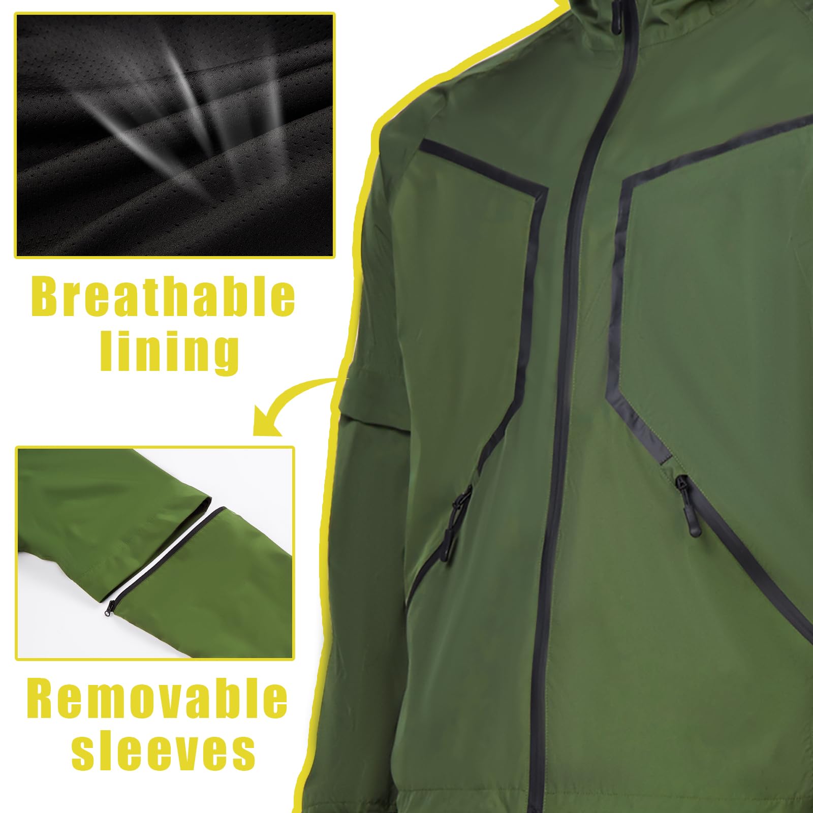 K.E.J. Men's Waterproof Golf Rain Jacket - Lightweight & Breathable Performance Rain Suit for Outdoor Sports - Perfect for Golfing, Hiking & Camping in Wet Weather
