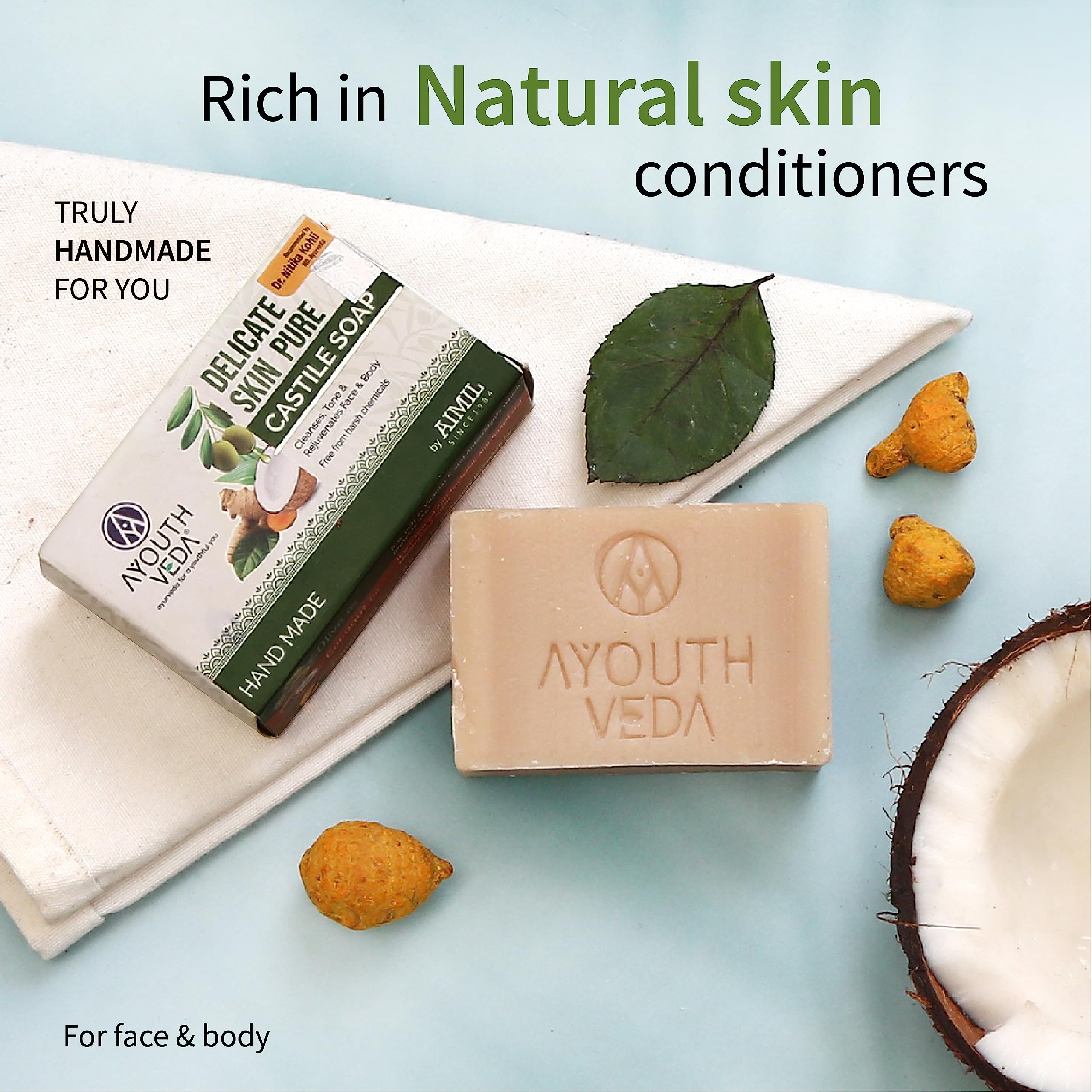 Ayurvedic Handmade Herbal Soap Set - Indian Clay Soap & Castile Soap for Sensitive Skin (3.5oz Each) | Natural Ingredients with Sandalwood Oil, Multani Mitti & Coconut Oil | Skin Brightening, Chemical-Free | Perfect for Daily Cleansing, Spa Days & Gift Giving