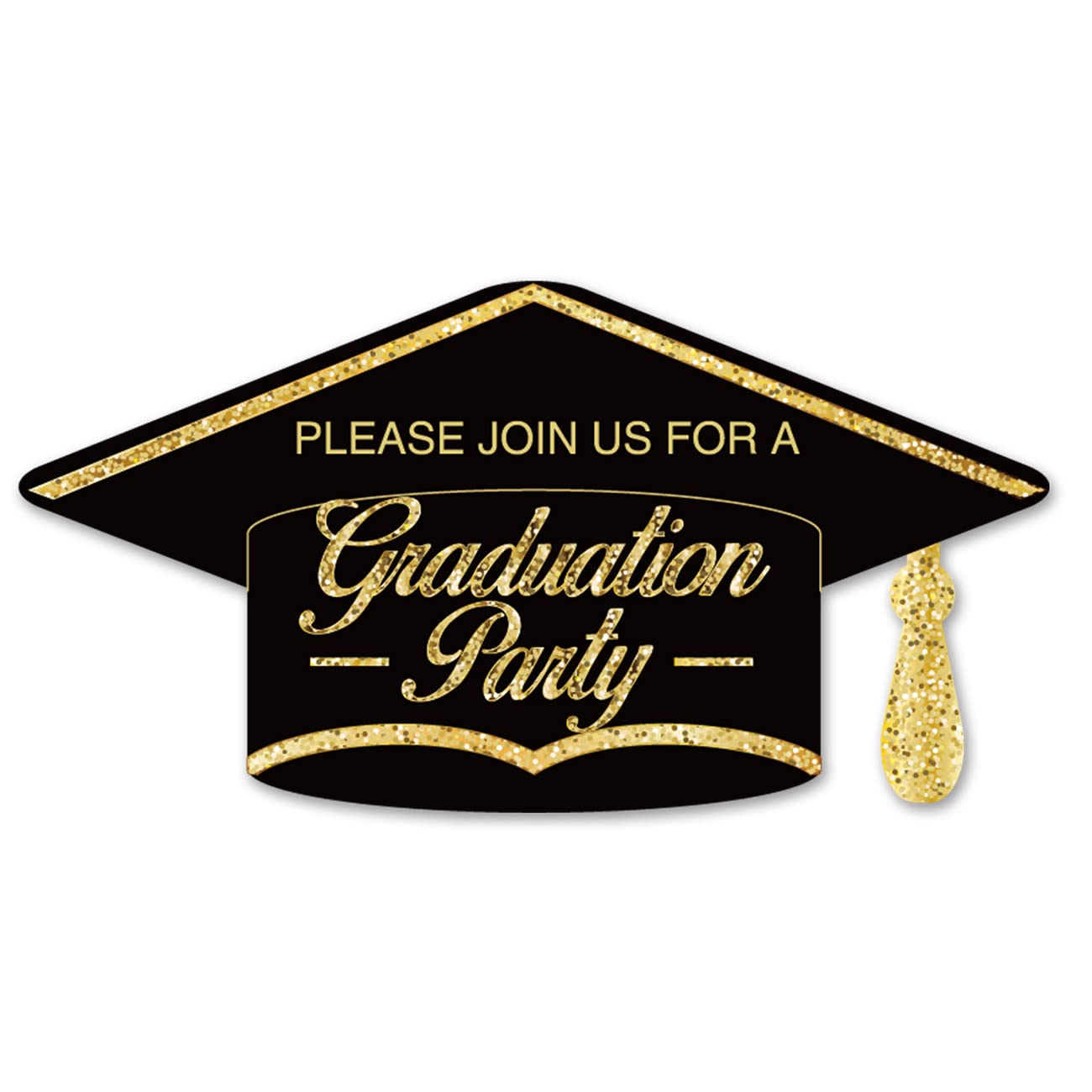 20-Pack Graduation Party Invitations with Envelopes - Black & Gold Double-Sided Grad Hat Shaped Announcement Cards - Perfect for High School & College Graduation Celebrations