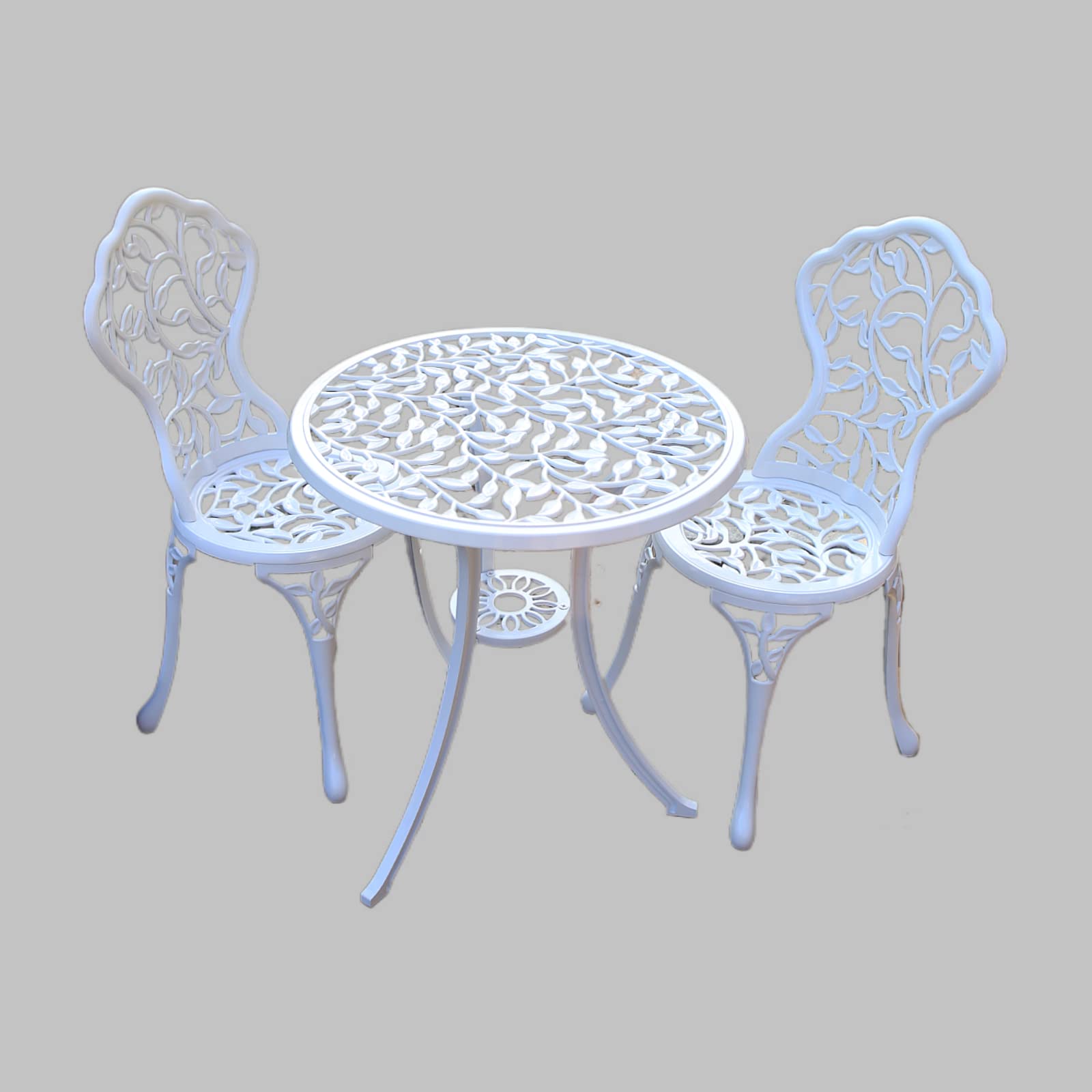 KAILI 3-Piece Patio Bistro Set - White Cast Aluminum Outdoor Dining Table and Chairs - Rust-Proof Garden Furniture for Backyard, Balcony & Poolside Relaxation