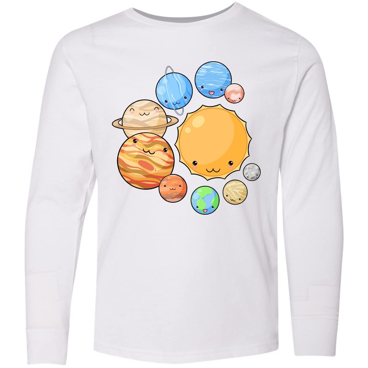 Inktastic Cute Sun and Planets Youth Long Sleeve T-Shirt - Space Themed Kids Tee for Boys & Girls - Perfect for School, Playdates & Astronomy Enthusiasts