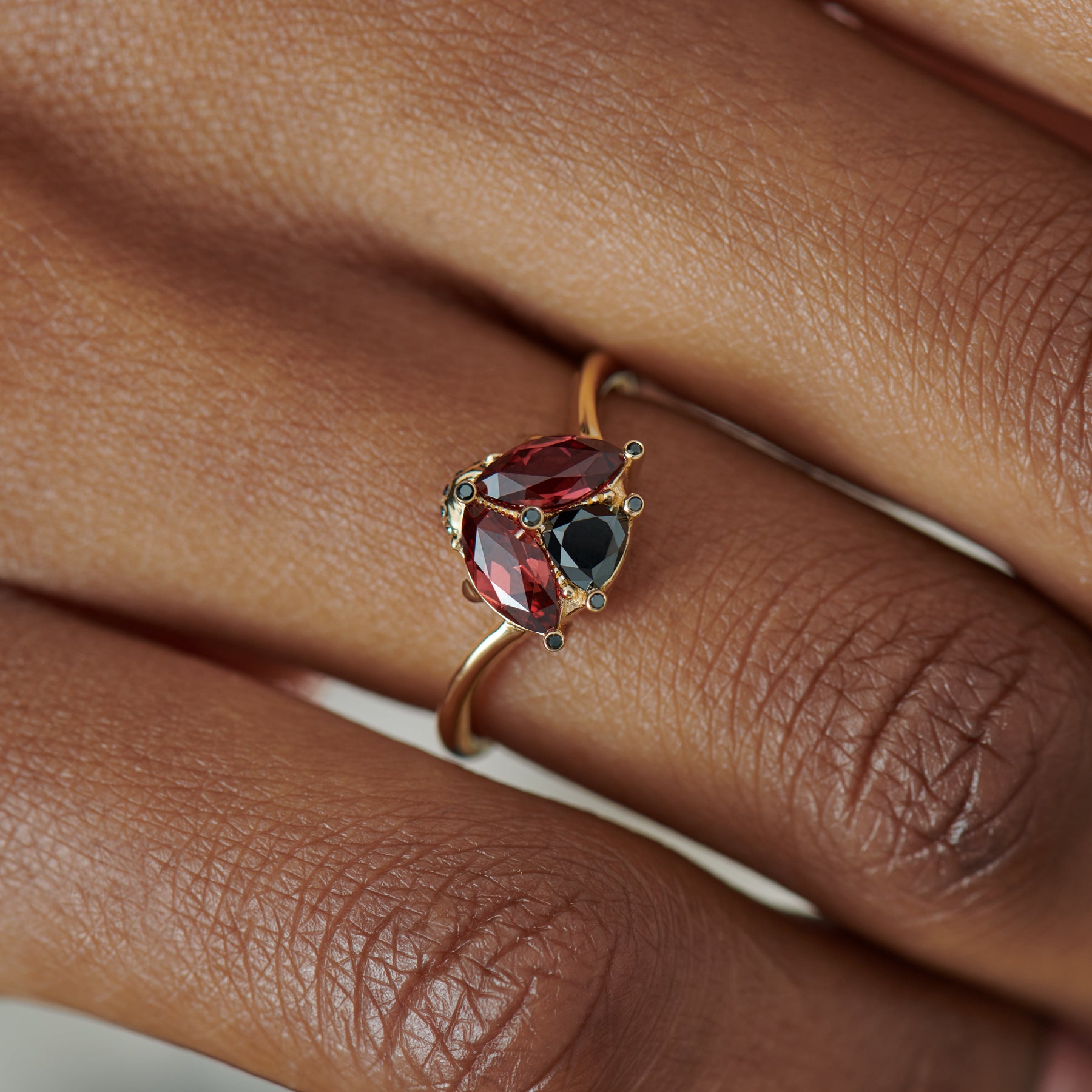 Ladybug Red Garnet & Black Diamond Ring - Elegant Jewelry for Women, Perfect for Valentine's Day Gifts, Anniversary Presents & Special Occasions