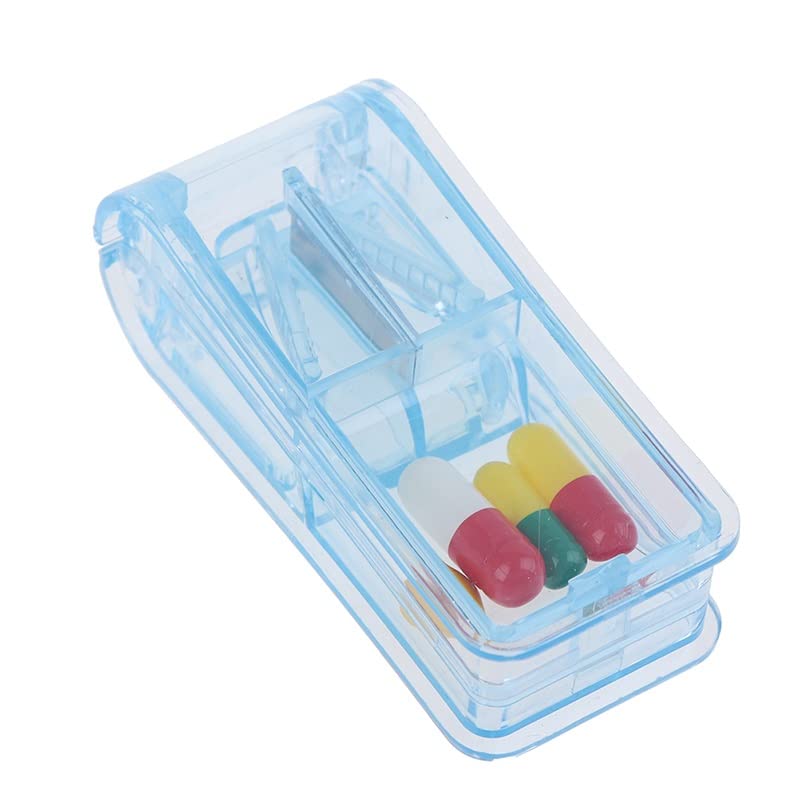 HHNJ 7-Day Pill Organizer Box - Mini Light Blue Pill Case with Cutter, Crusher & Divider - Portable Medicine Storage for Travel, Home & Daily Use - Perfect for Vitamins, Supplements & Medication