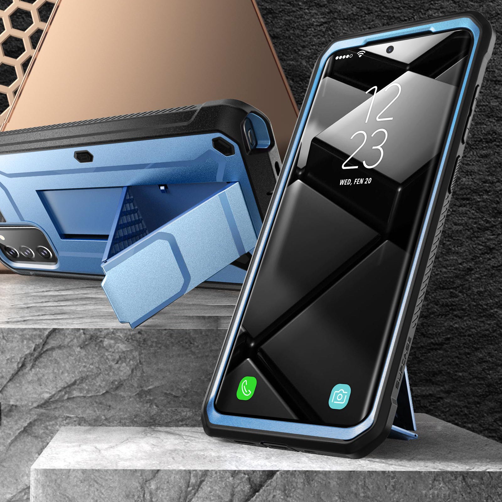 Samsung Galaxy Note20 Unicorn Beetle PRO Rugged Holster Case - Heavy Duty Shockproof Protection with Built-in Screen Protector & Kickstand (Metallic Blue) - Perfect for Construction, Outdoor Work & Extreme Sports