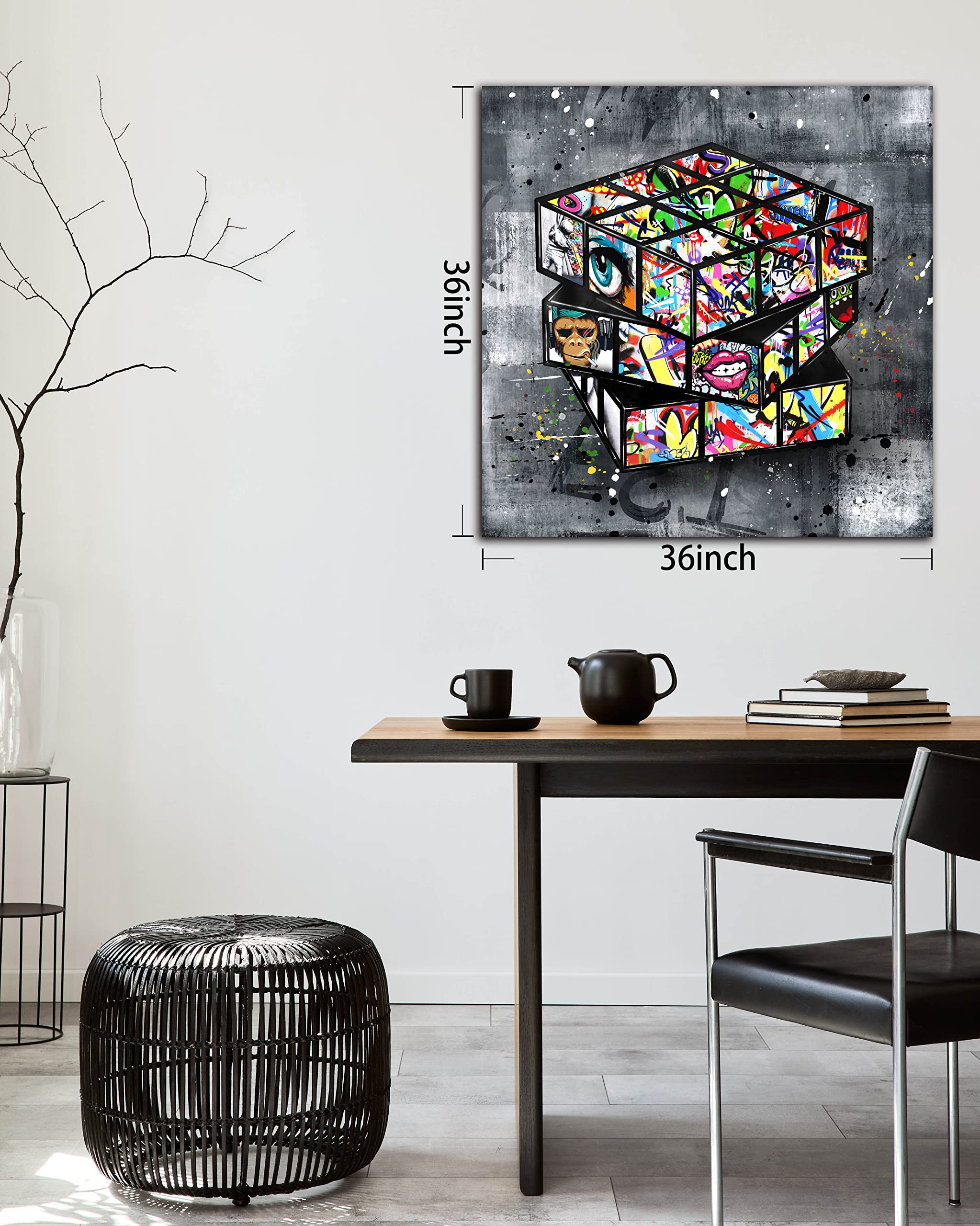 Banksy Wall Art Canvas - Large 36x36 Inch Street Graffiti Painting for Living Room Decor - Ready to Hang Wall Art for Home, Office & Gift (Urban Style Home Decor)