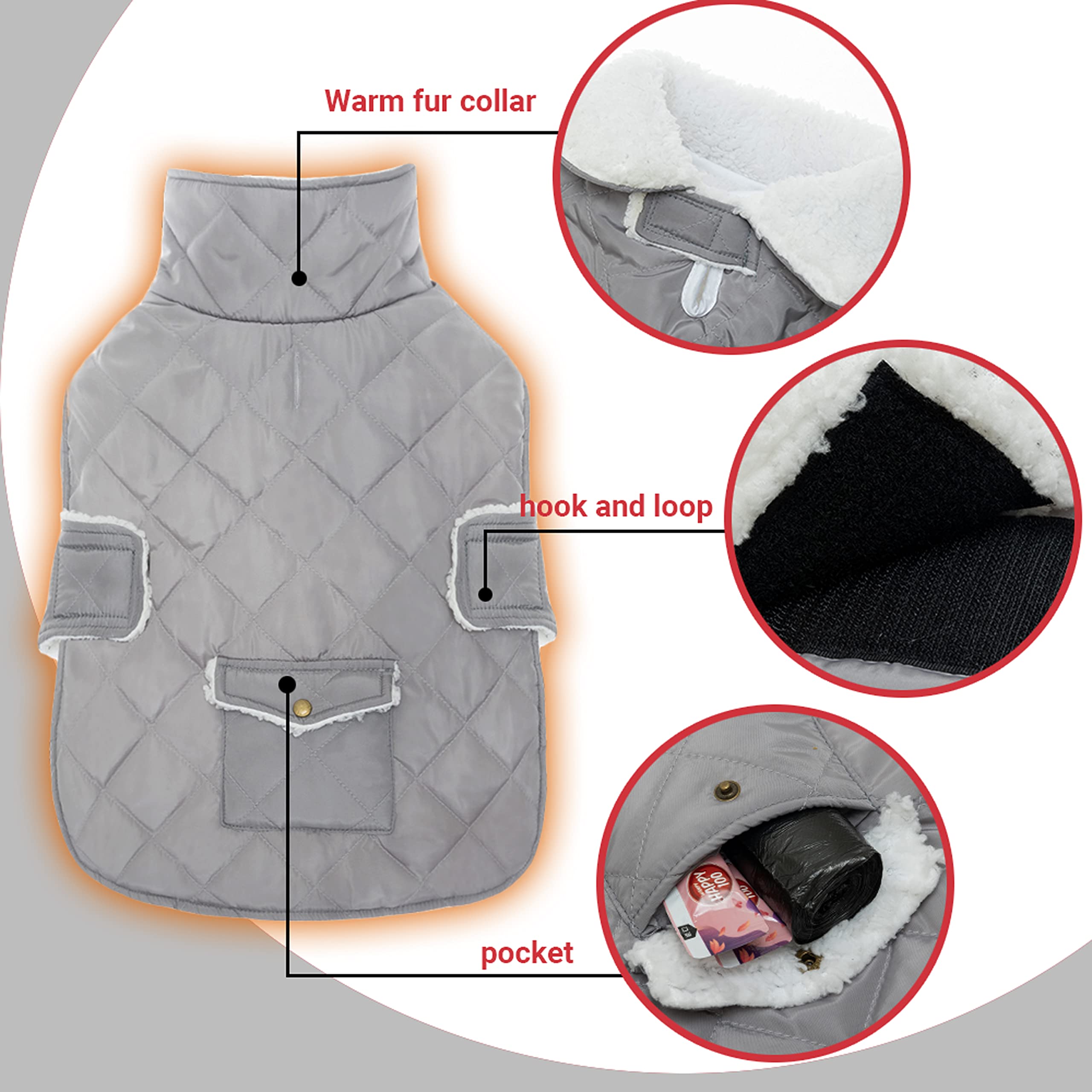 **Windproof Fleece Dog Winter Coat - Warm Thick Dog Jacket for Snow, Rain & Cold Weather - Gray Dog Vest for Small, Medium & Large Dogs - Indoor & Outdoor Use (S-XXL) - Perfect for Winter Walks & Outdoor Adventures**