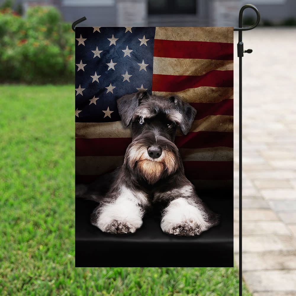 American Flag with Miniature Schnauzer Design - Funny Dog Lover Outdoor Flag for Yard, Garden, and Home Decoration | Perfect for Patriotic Pet Owners & Backyard Displays