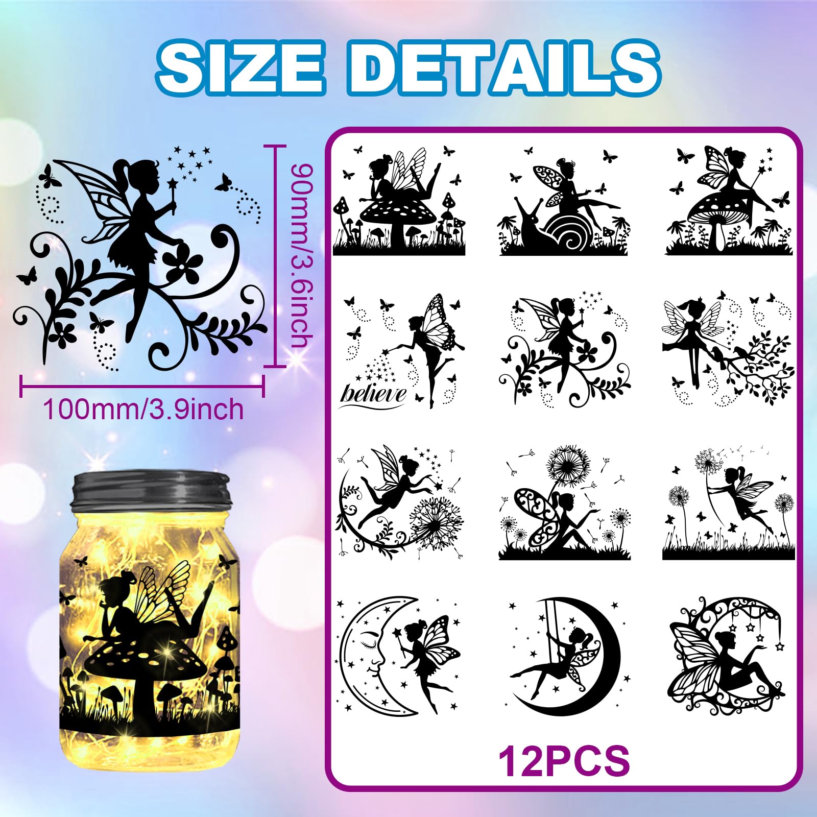 GLOBLELAND Elf Silhouette Jar Cutouts - Decorative Window Clings & Wall Decals for Home Decor | Fairy Tale Themed Plastic Art Mural | Perfect for Nursery, Kids Room, and Fantasy-Themed Party Decorations