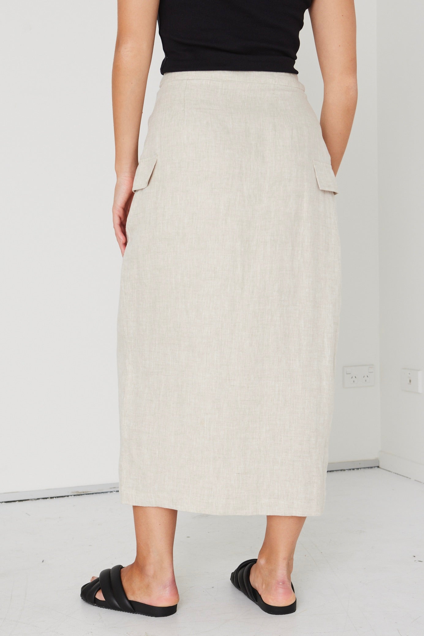 Grounded Natural Linen Wrap Cargo Midi Skirt - Women's Boho Casual Summer Skirt with Pockets | Perfect for Beach, Travel & Everyday Wear