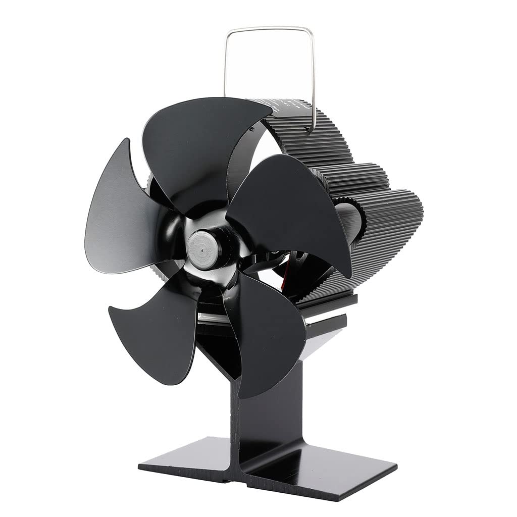 BBGS 5-Blade Heat Powered Wood Stove Fan - Black Eco-Friendly Fireplace Fan for Log Burners, Quiet & Efficient Home Heating - Perfect for Living Rooms, Cabins & Off-Grid Heating