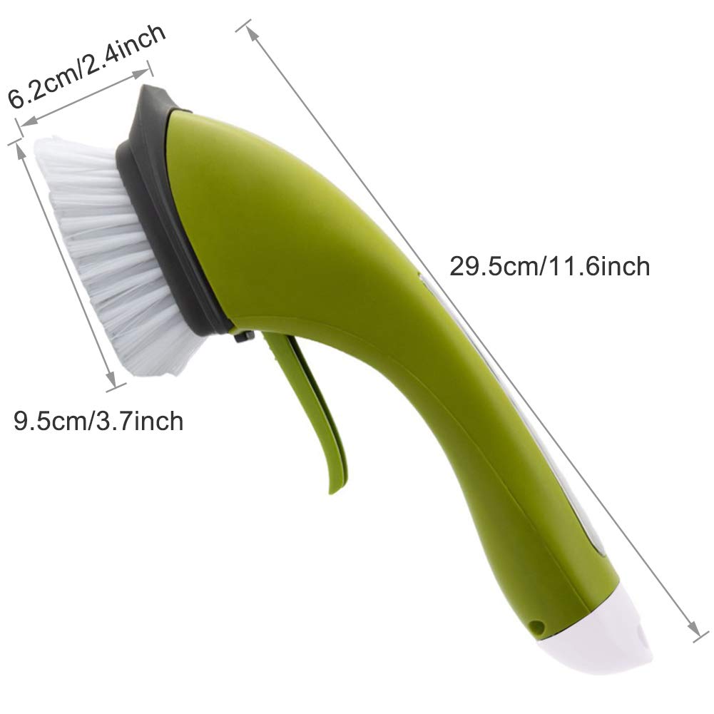 ELEOPTION Kitchen Sink Cleaning Brush with Soap Dispenser - Stainless Steel Pot Scrubber for Dishes, Stove, Tiles - Ergonomic Household Cleaning Brush (Green) - Perfect for Deep Cleaning Kitchen Sinks & Cookware