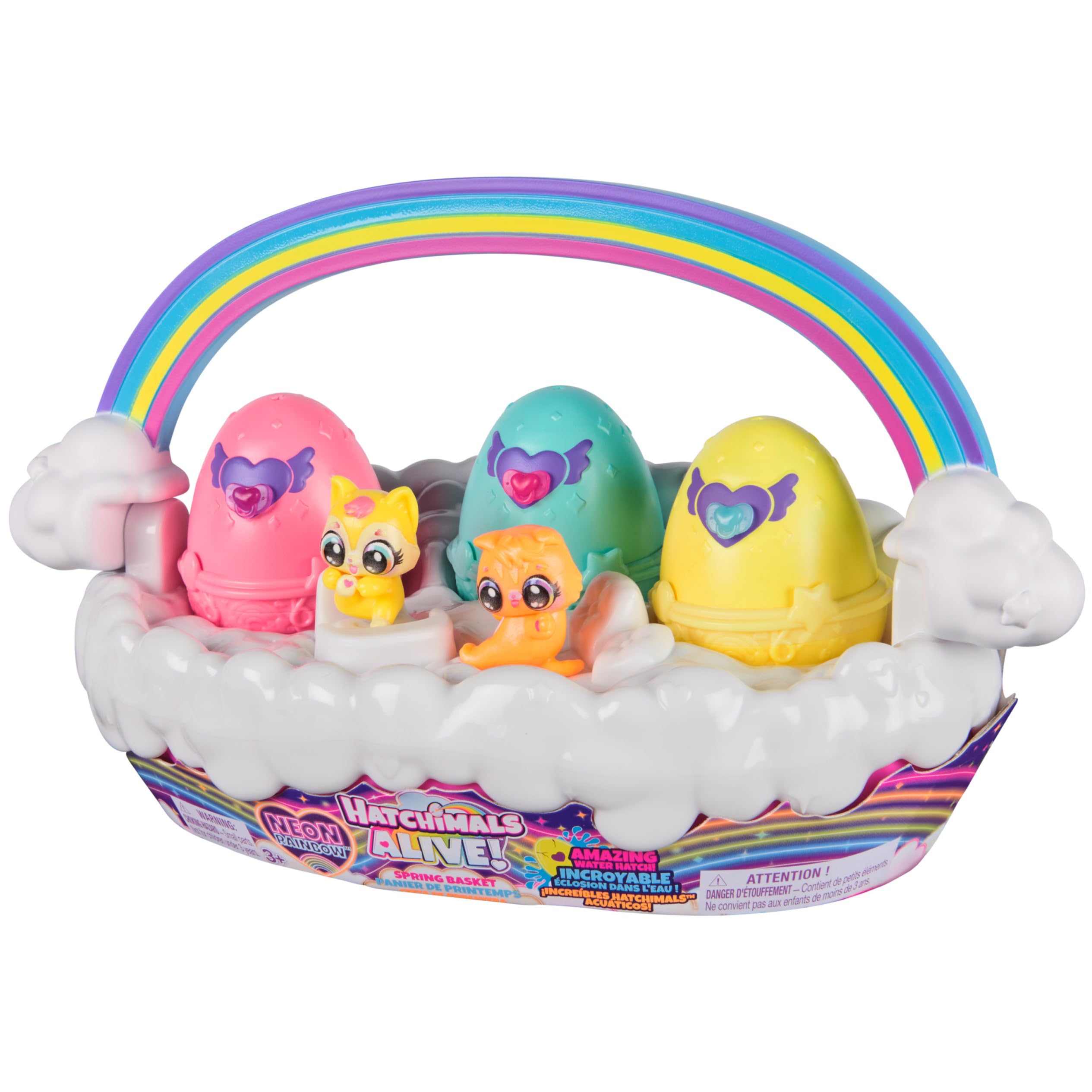 Hatchimals Alive Neon Rainbow Spring Basket Toy - 3 Self-Hatching Easter Eggs, Interactive Kids Toy for Girls & Boys Ages 3+ | Fun Birthday Gift & Easter Basket Stuffers for Toddlers | Perfect for Easter Celebrations, Playtime & Surprise Egg Hunts