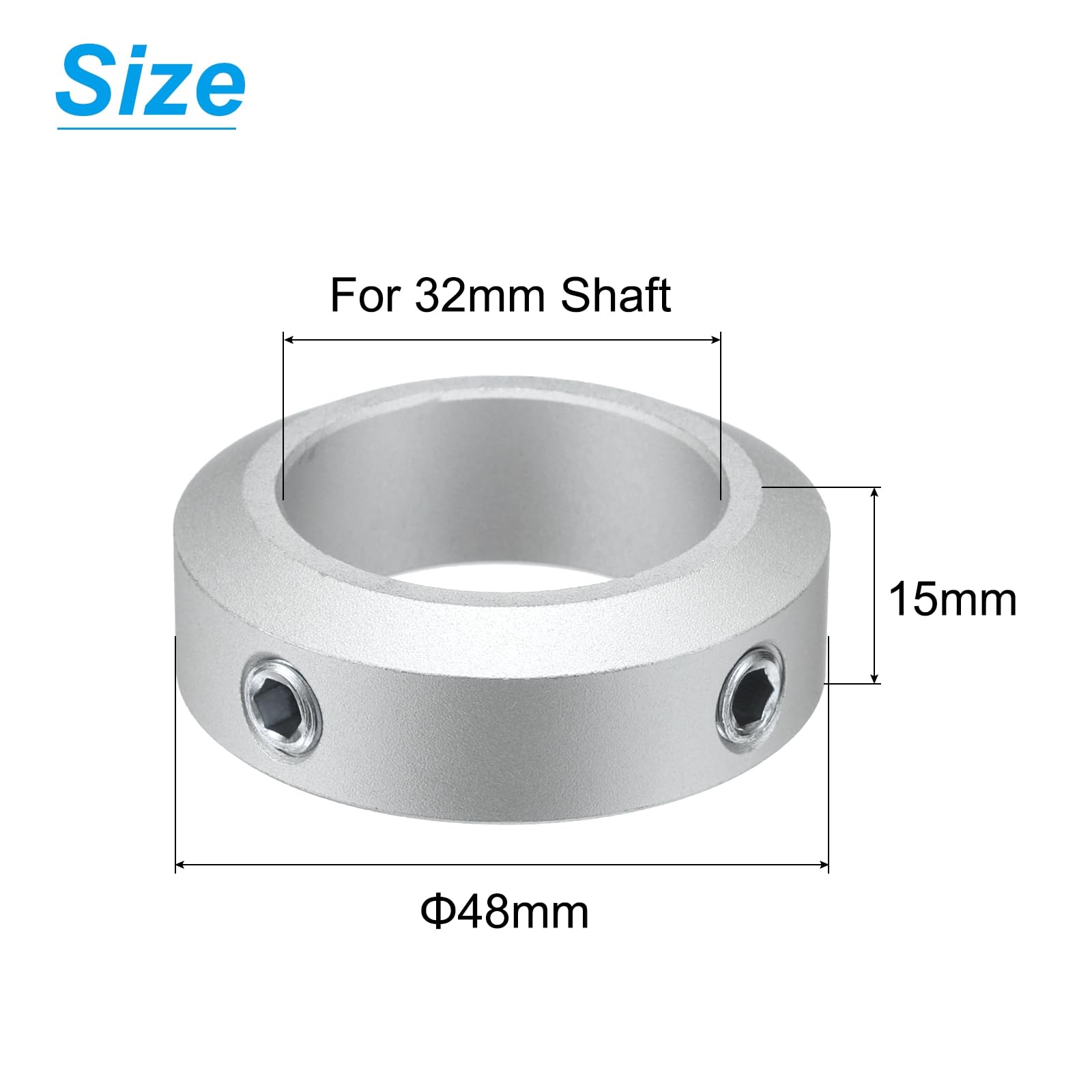 uxcell 4pcs Aluminum Alloy Set Screw Shaft Collar for 32mm Shaft - 48mm OD, 15mm Thickness with M8 Set Screws & Wrench - Ideal for Machinery, Robotics, and Industrial Equipment