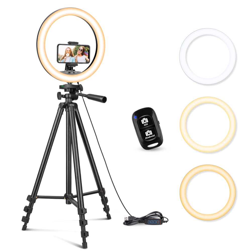 Sensyne 12'' Ring Light with 50'' Extendable Tripod Stand, LED Circle Light with Phone Holder for Live Streaming, Makeup, YouTube Videos & TikTok - Compatible with All Smartphones - Perfect for Content Creation, Vlogging, Beauty Tutorials and Social Media Photography
