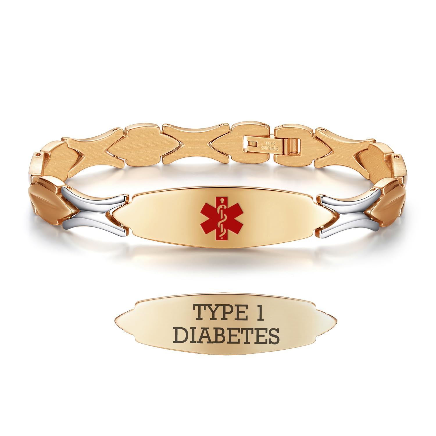 LinnaLove 7.5 Inch Stainless Steel Medical Alert Bracelet for Women - Personalized Engraved ID Tag - Fashionable & Durable Health Jewelry for Diabetes, Allergies & Emergency Info (Ideal for Nurses, Seniors & Daily Wear)