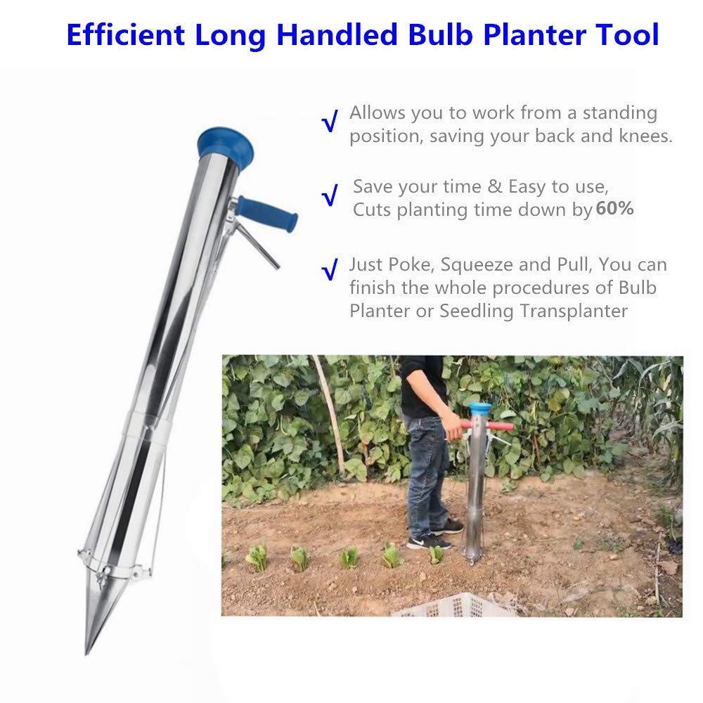 Long Handle Bulb Planter Tool - Manual Garden Transplanter for Vegetables, Flowers & Seedlings - Perfect for Planting Bulbs, Seedlings & Small Plants in Garden Beds, Pots & Raised Gardens