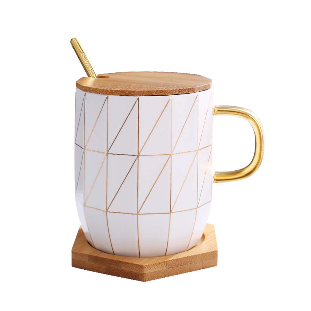 Ceramic Coffee Mug with Lid and Spoon - Insulated Tea Cup for Milk, Oatmeal & Hot Drinks - Perfect for Office, Home, Breakfast & Dining - Ideal Gift for Men & Women
