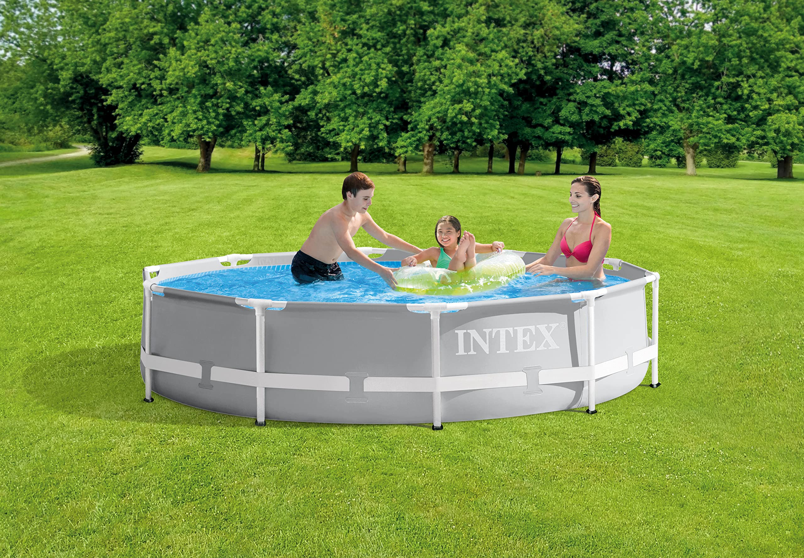 Intex 26701EH Prism Frame Premium Above Ground Swimming Pool Set - 10ft x 30in, 1185 Gallon Capacity with 330 GPH Cartridge Filter Pump | SuperTough Puncture & Rust Resistant Material | Perfect for Backyard, Family Fun, Summer Relaxation & Outdoor Parties